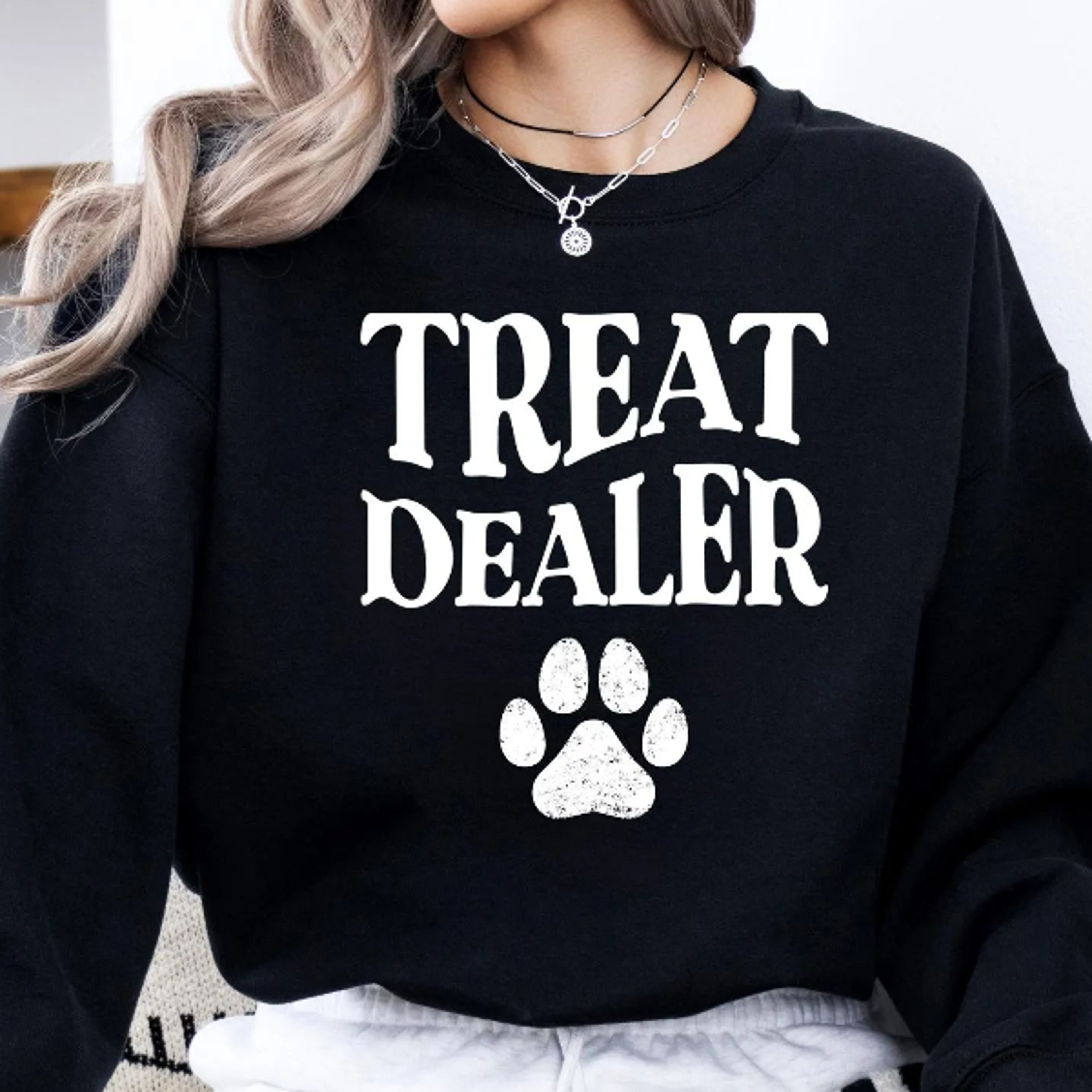 funny dog mom sweatshirt treat dealer crewneck | dog lover gift | cute pet owner pullover | cozy graphic sweater