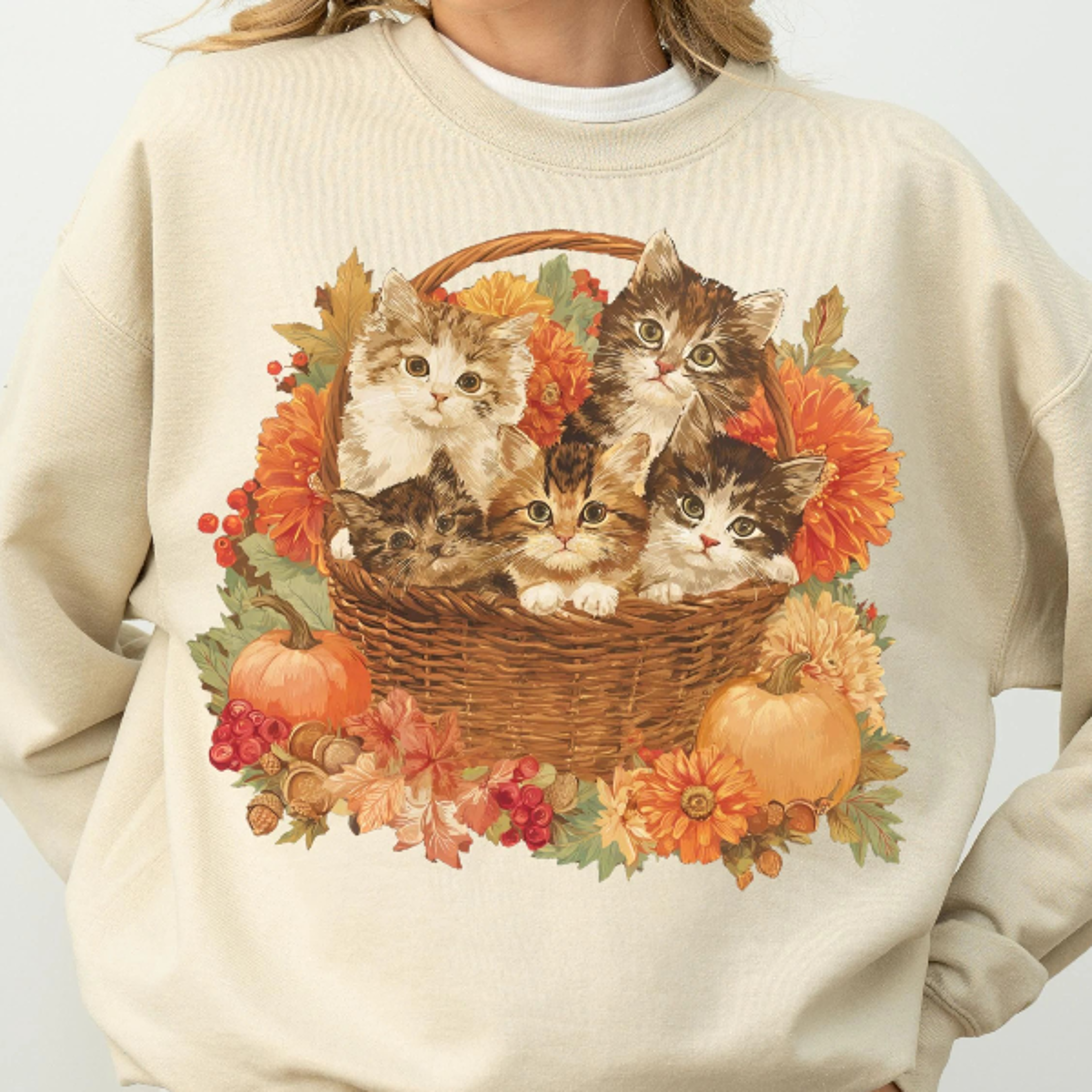 fall vintage 90s cat sweatshirt cottagecore floral crewneck retro wildflower kitten pullover cozy cat lover sweater