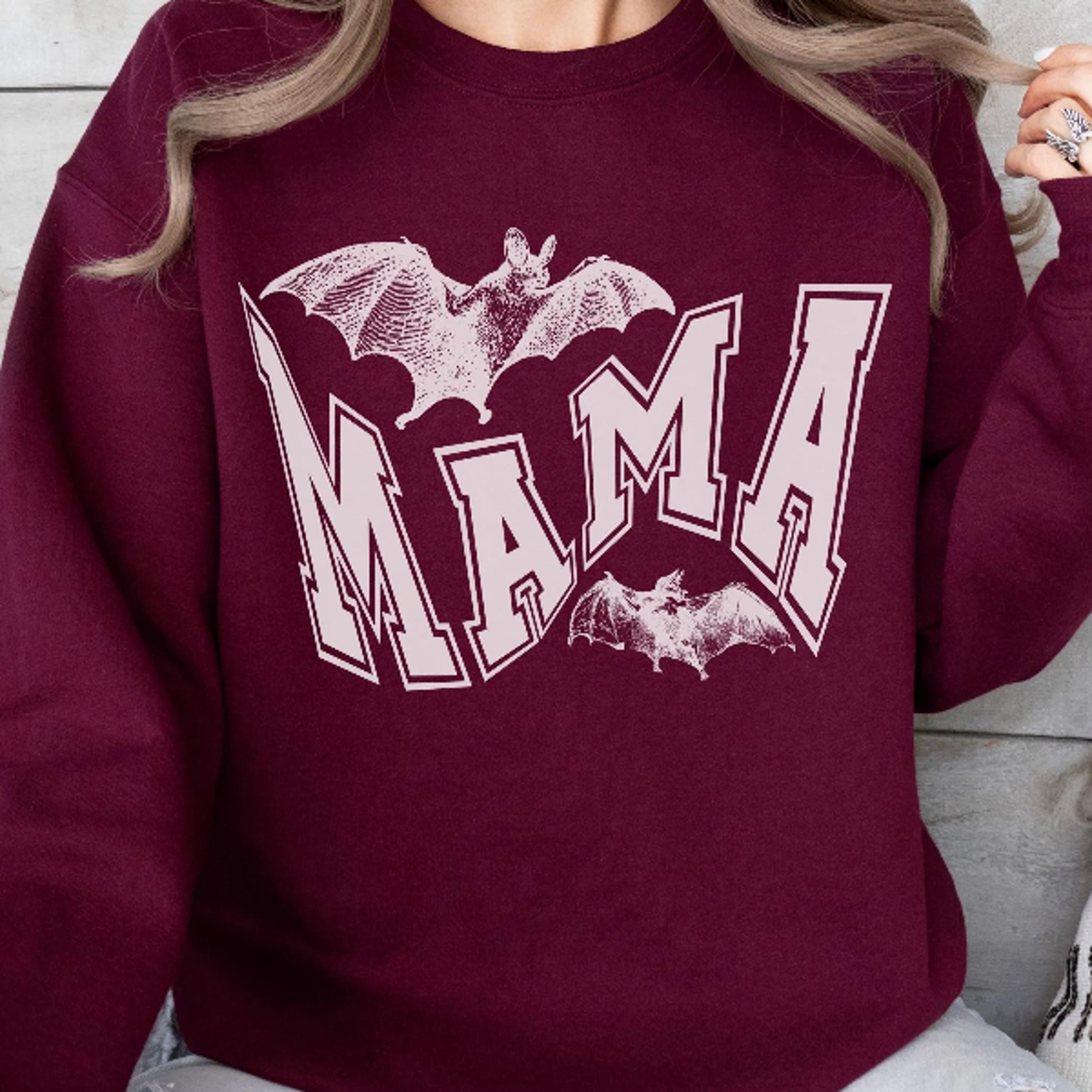 bat mama sweatshirt wavy varsity halloween sweater cozy spooky season crewneck cute fall graphic pullover