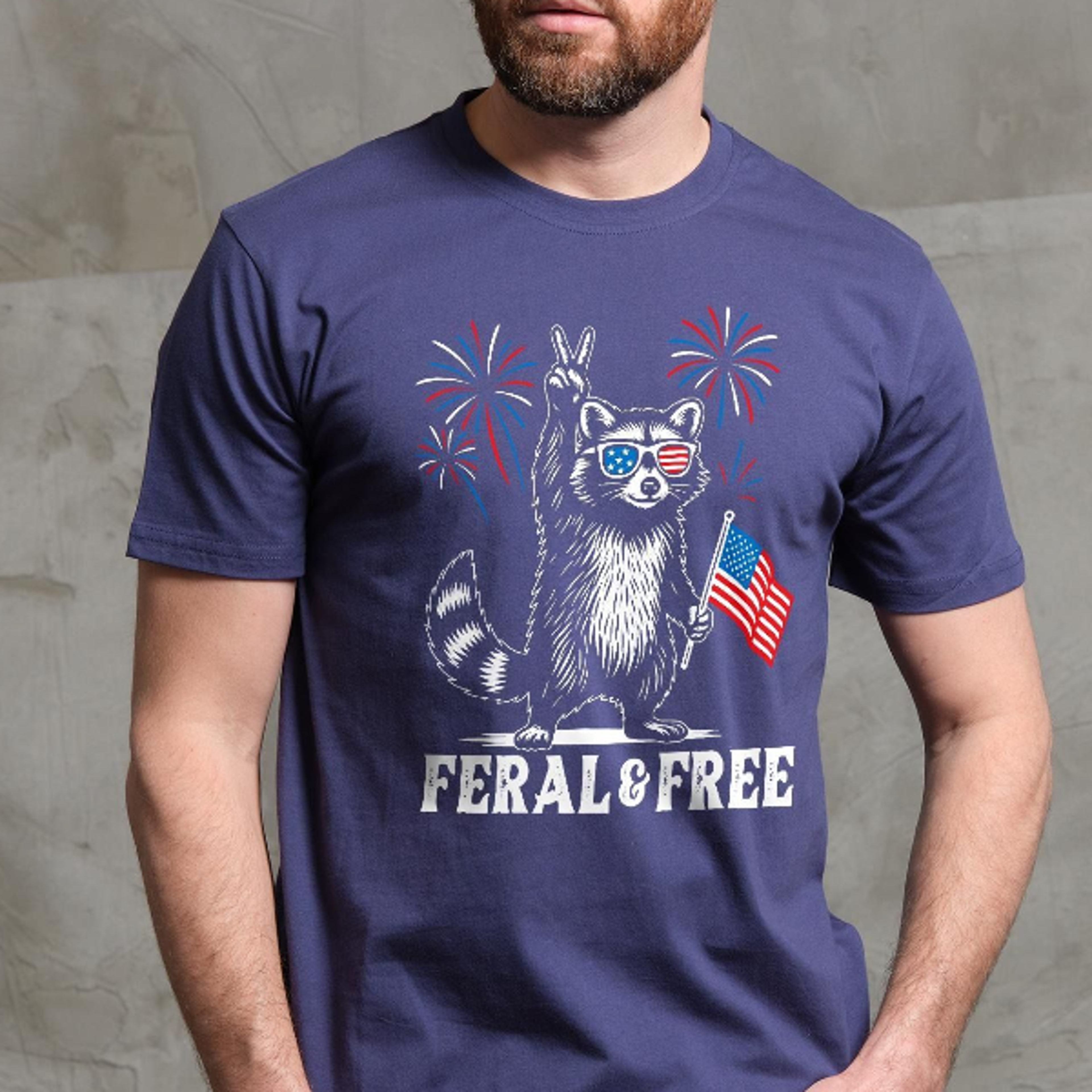 4th of july funny racoon feral and free t-shirt free wild animal patriotic usa flag funny tee shirt