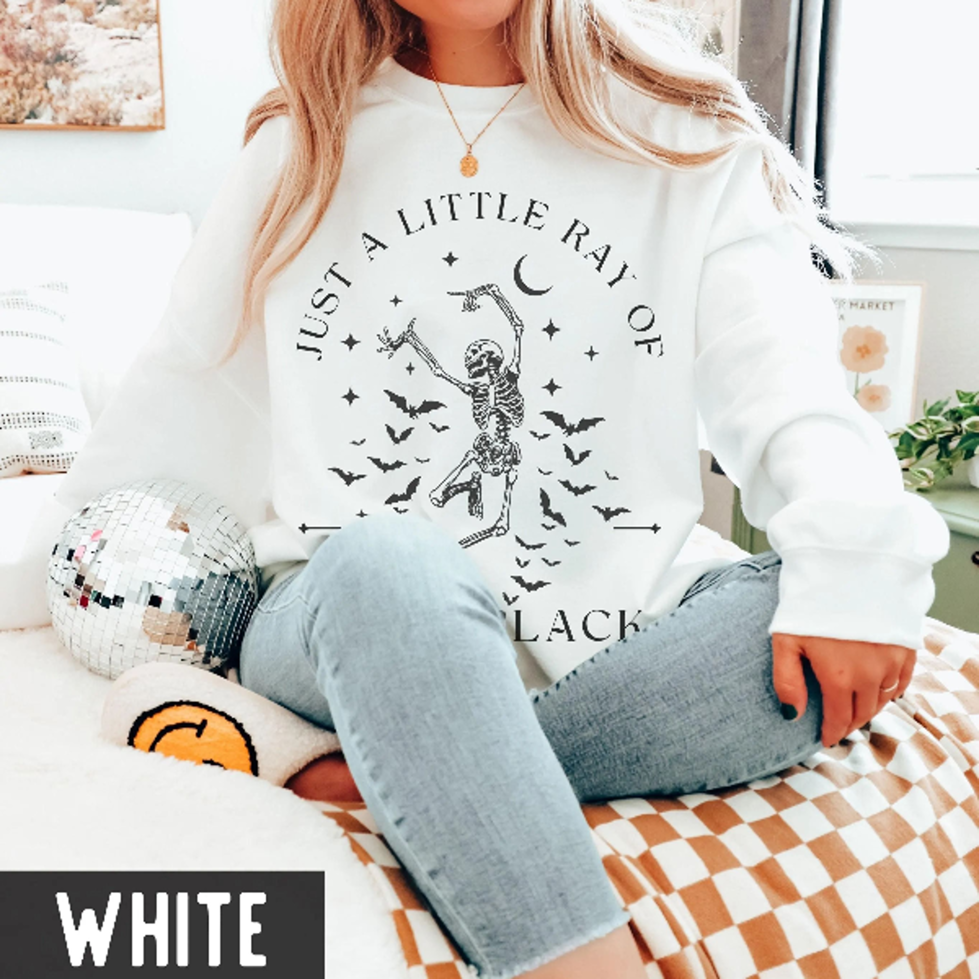 funny skeleton bats crewneck sweatshirt sarcastic halloween goth sweater spooky season cozy graphic
