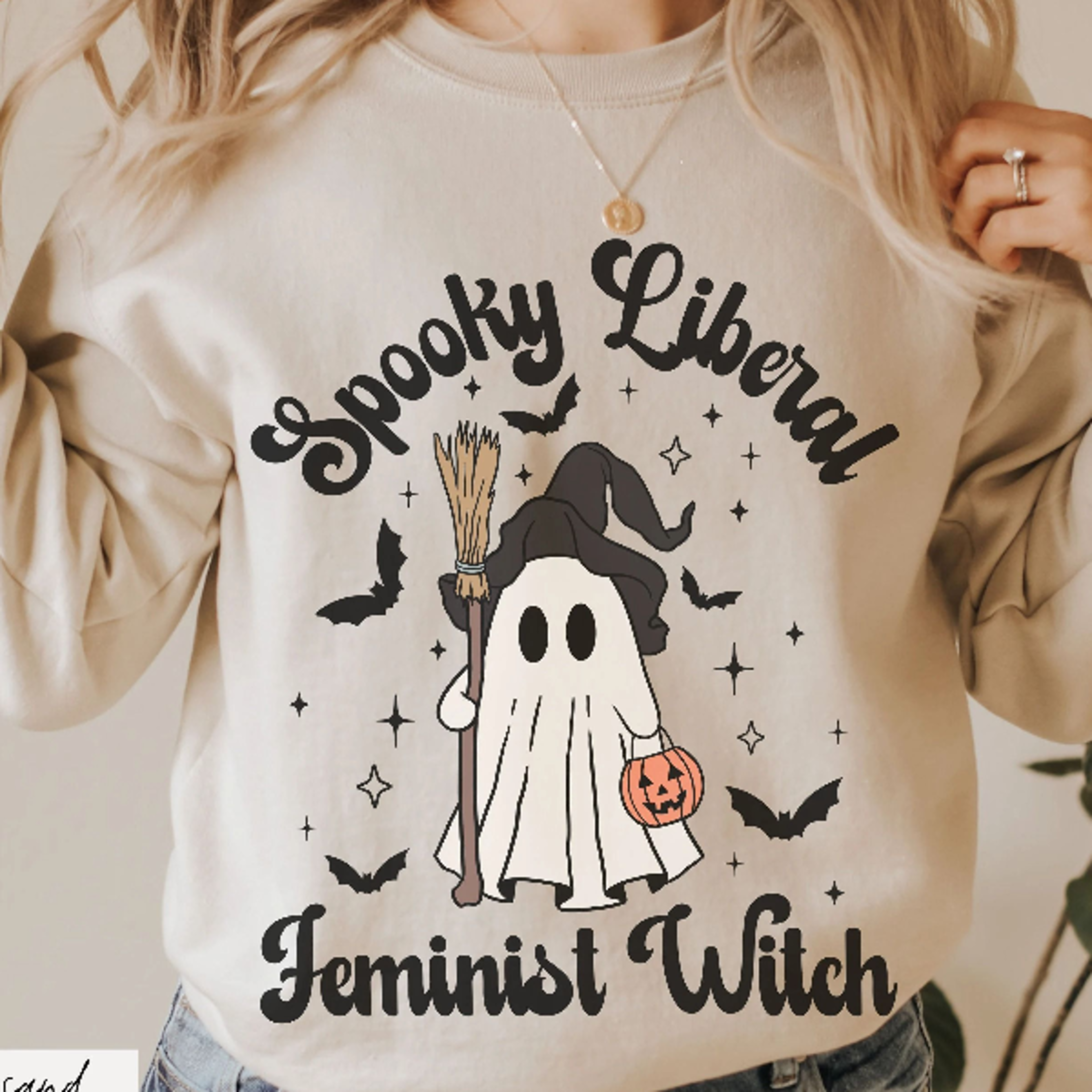 spooky ghost witch sweatshirt feminist halloween crewneck cozy gothic fall sweater