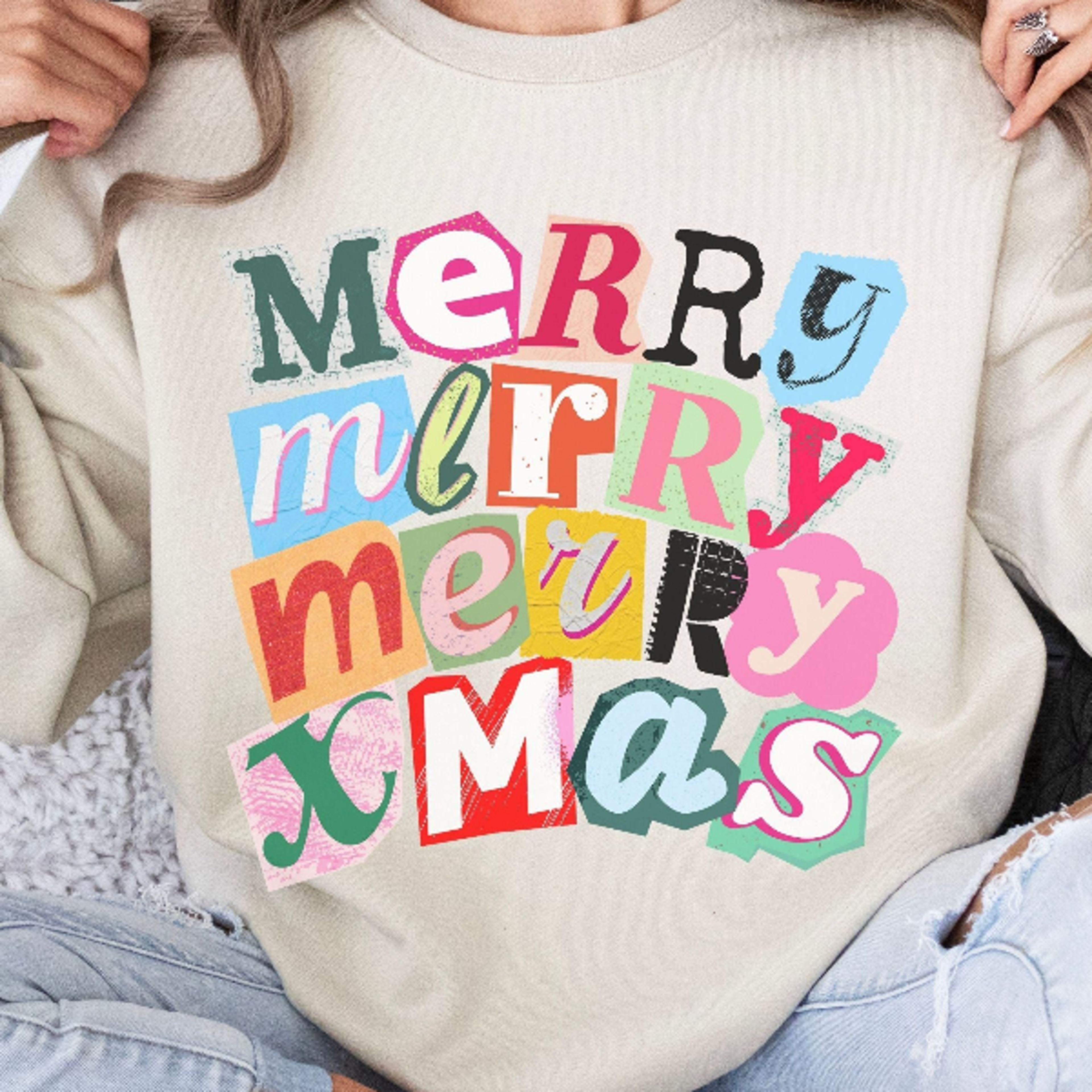 punk collage merry xmas sweatshirt retro christmas crewneck grunge holiday sweater alternative festive graphic