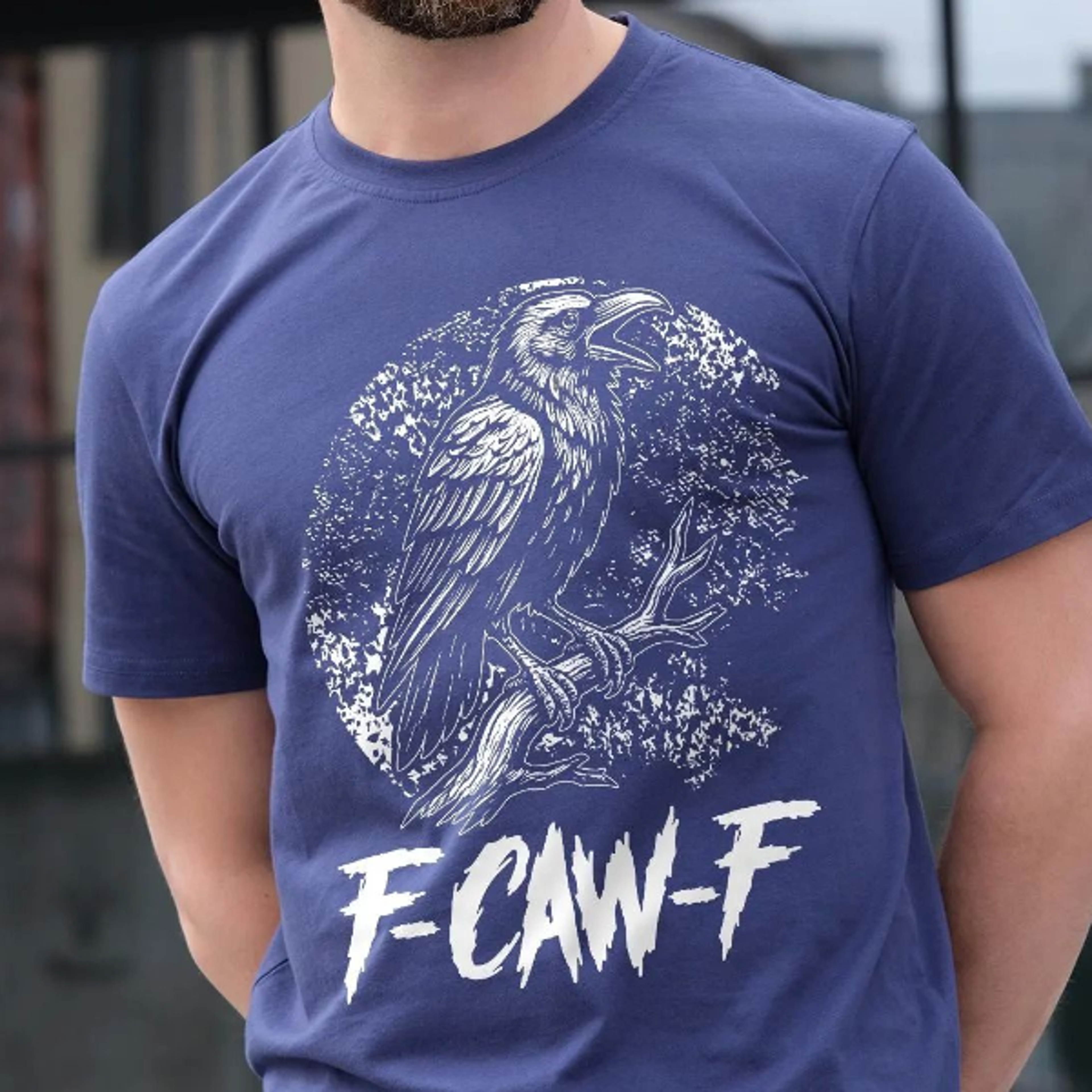 men's black crow, f-caw-f funny black bird moon gothic adult humorous t-shirt
