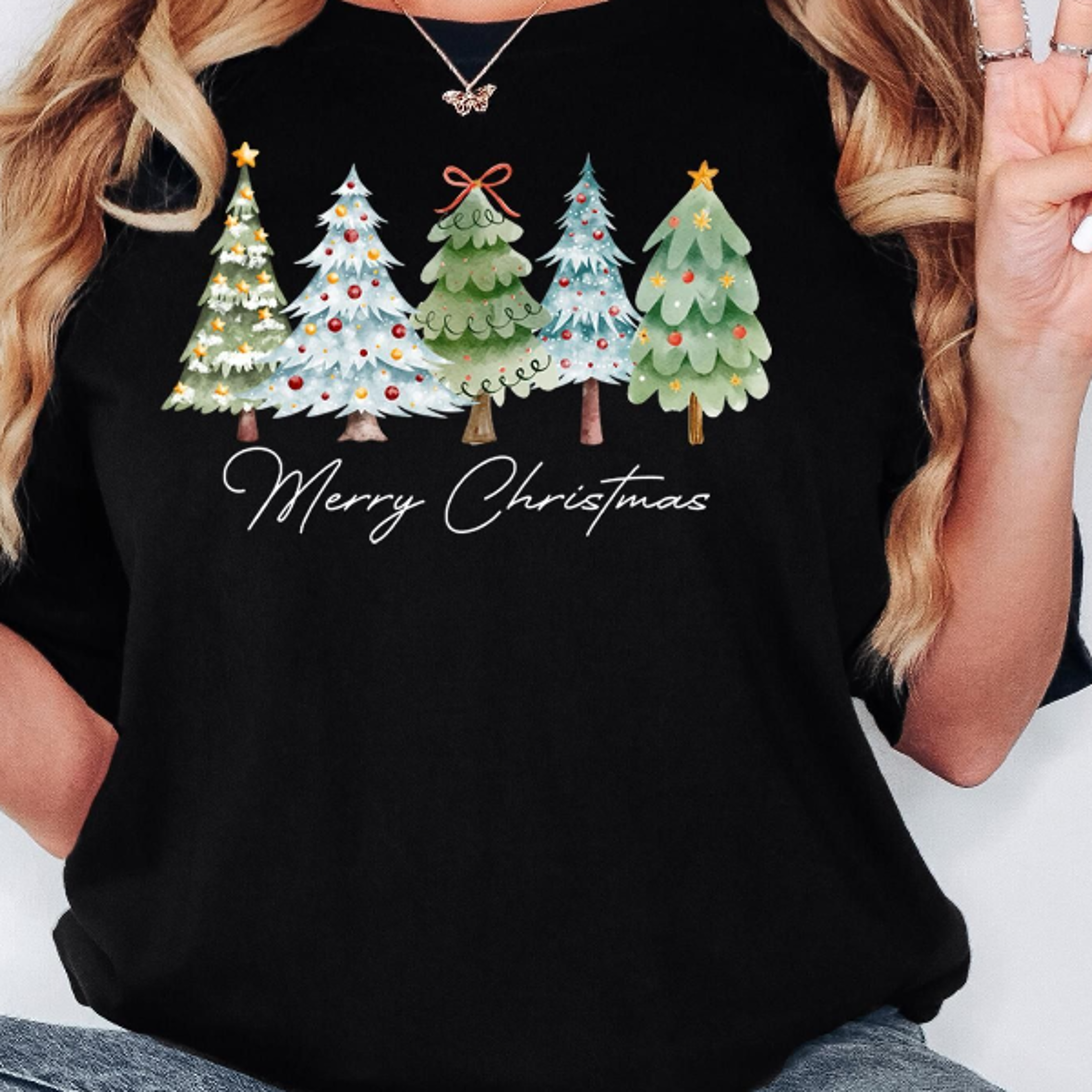 merry and bright trees shirt women's christmas t-shirt chic holiday graphic tee winter christmas tree shirt