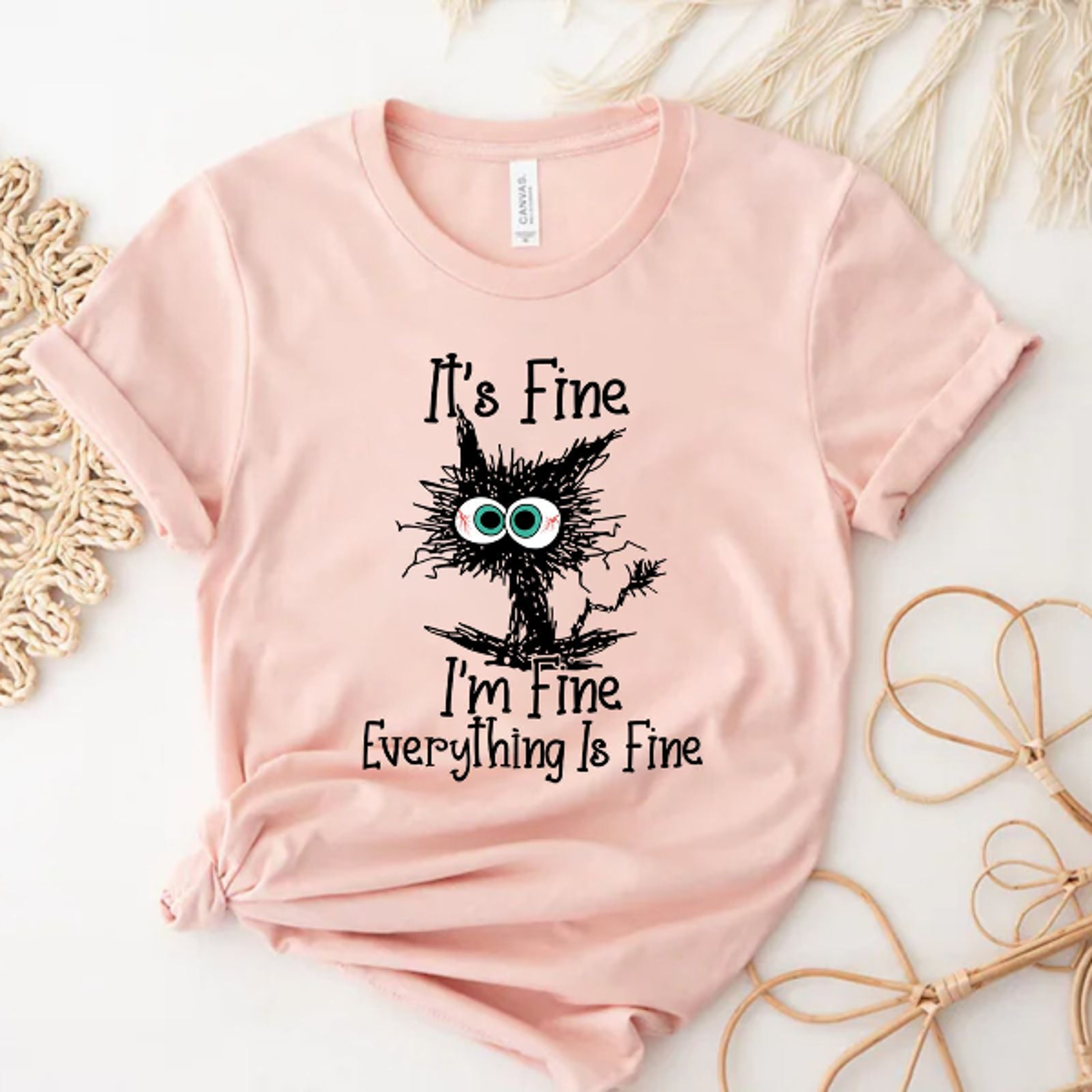 it's fine i'm fine everything is fine shirt cute black cat tee funny sarcastic cat lover graphic t-shirt