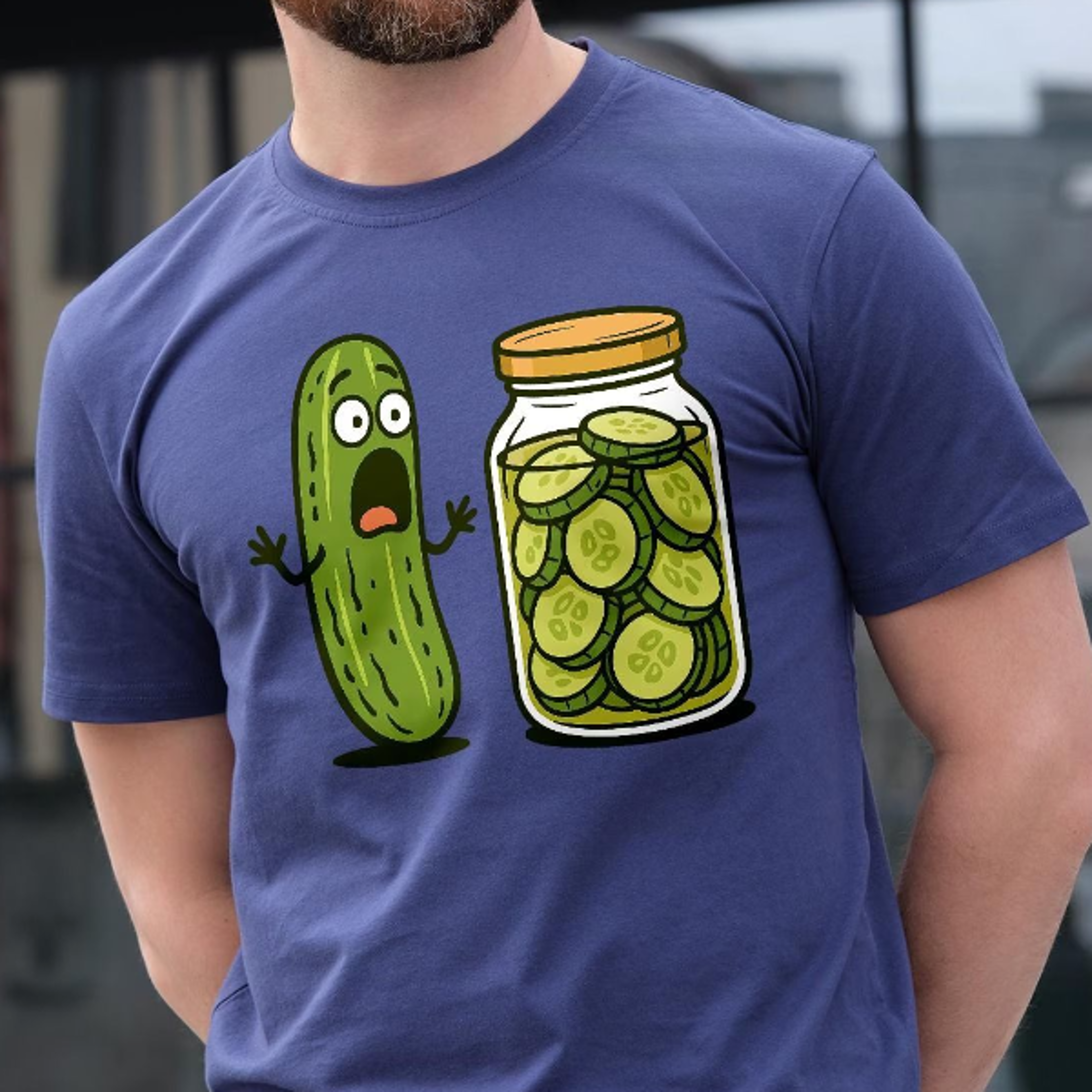 funny cucumber horror t-shirt cucumber watching pickles humorous men's cotton graphic novelty tee