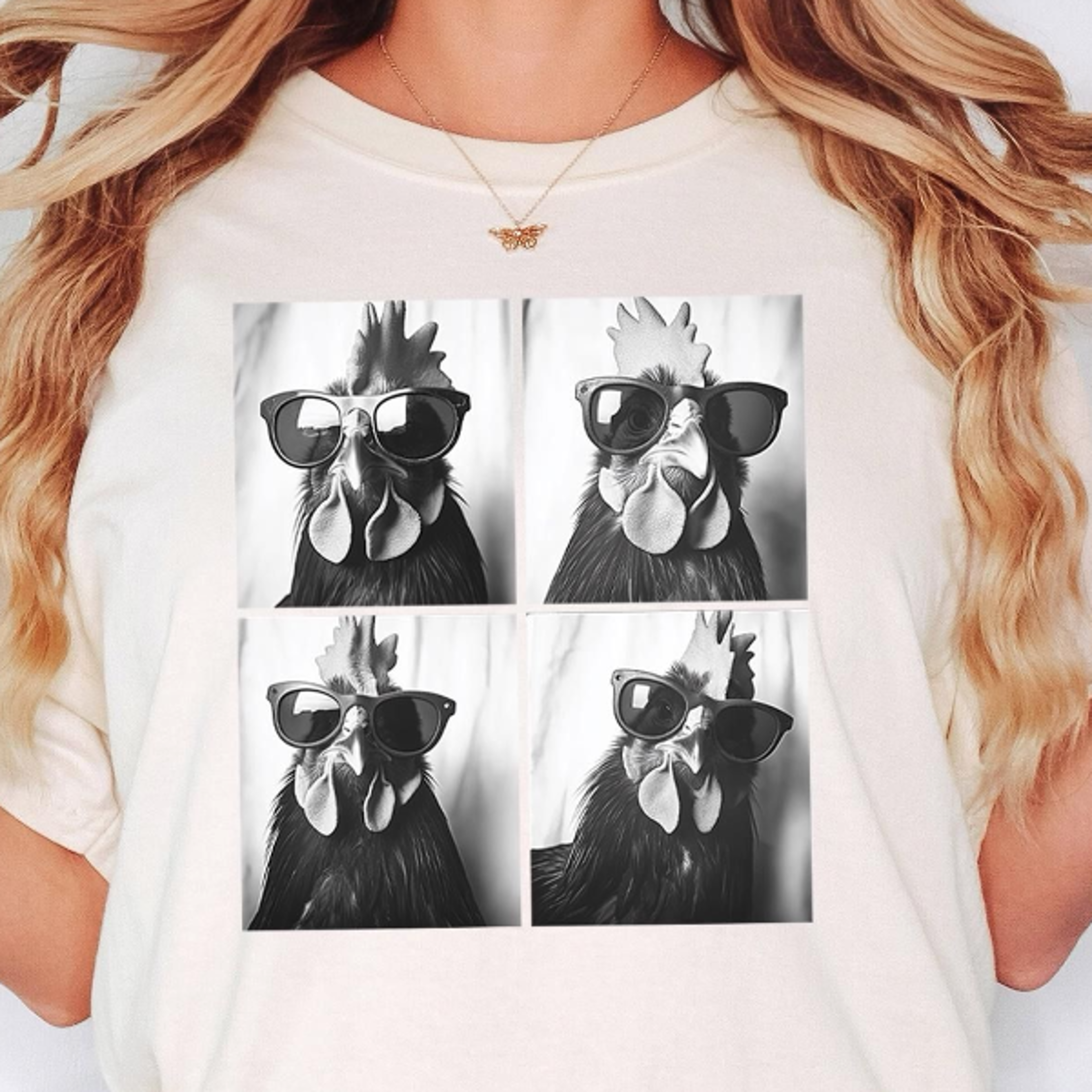 photobooth chicken shirt funny rooster t-shirt chicken with sunglasses graphic tee farm animal shirt