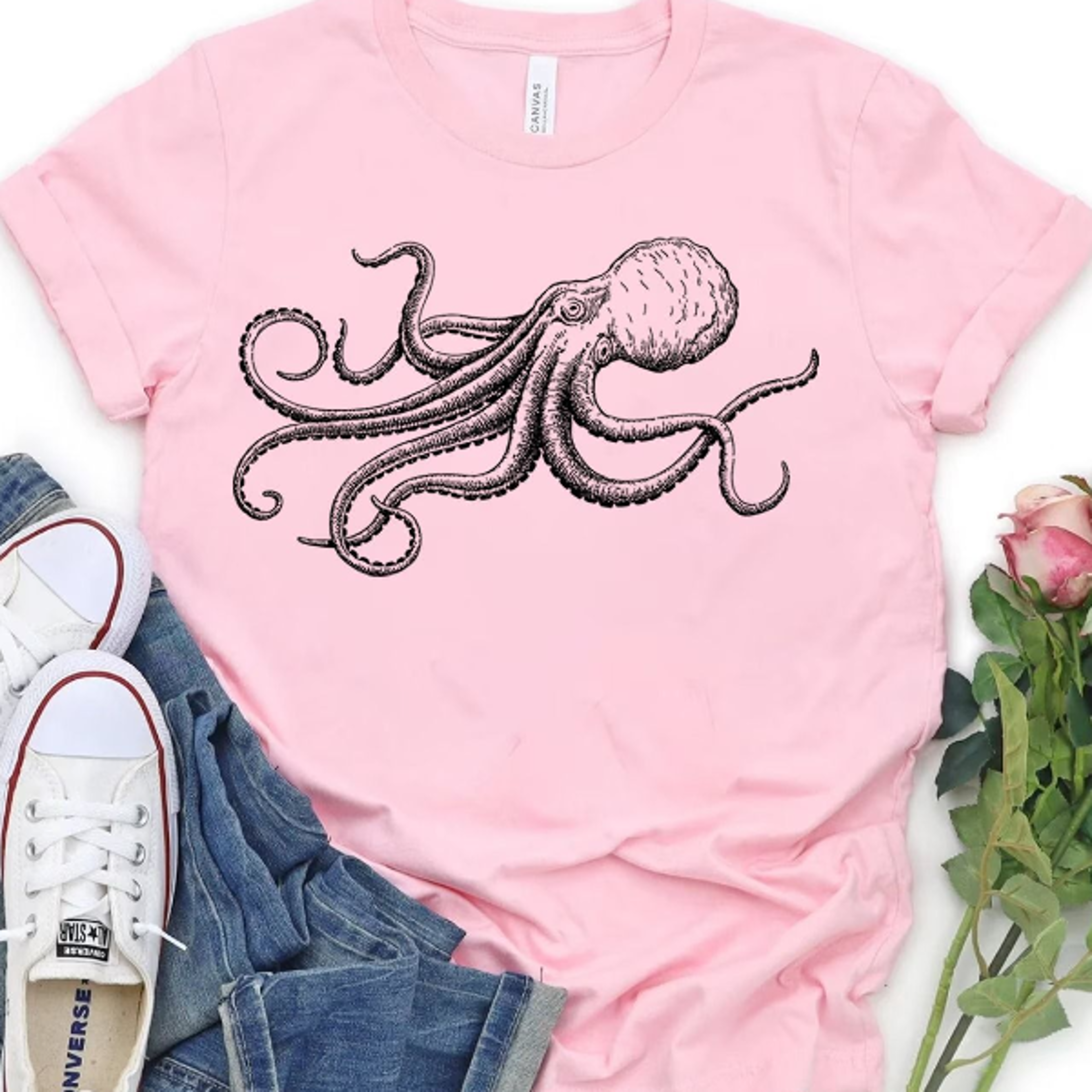 octopus japanese calligraphy t-shirt traditional gyotaku art samurai anime manga graphic tee gold print unisex gift