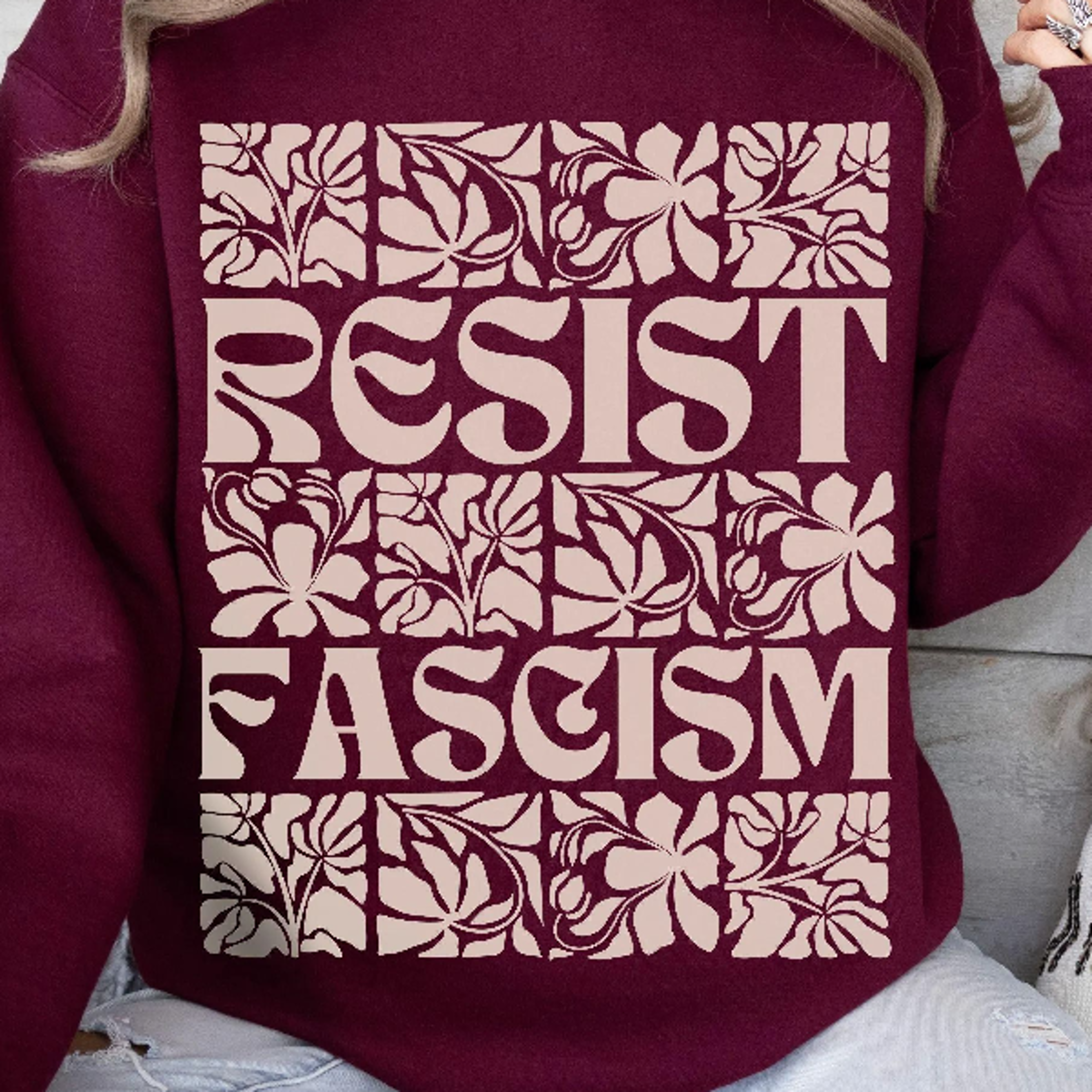 resist fascism sweatshirt matisse floral graphic crewneck vintage botanical activism sweater artistic statement gift