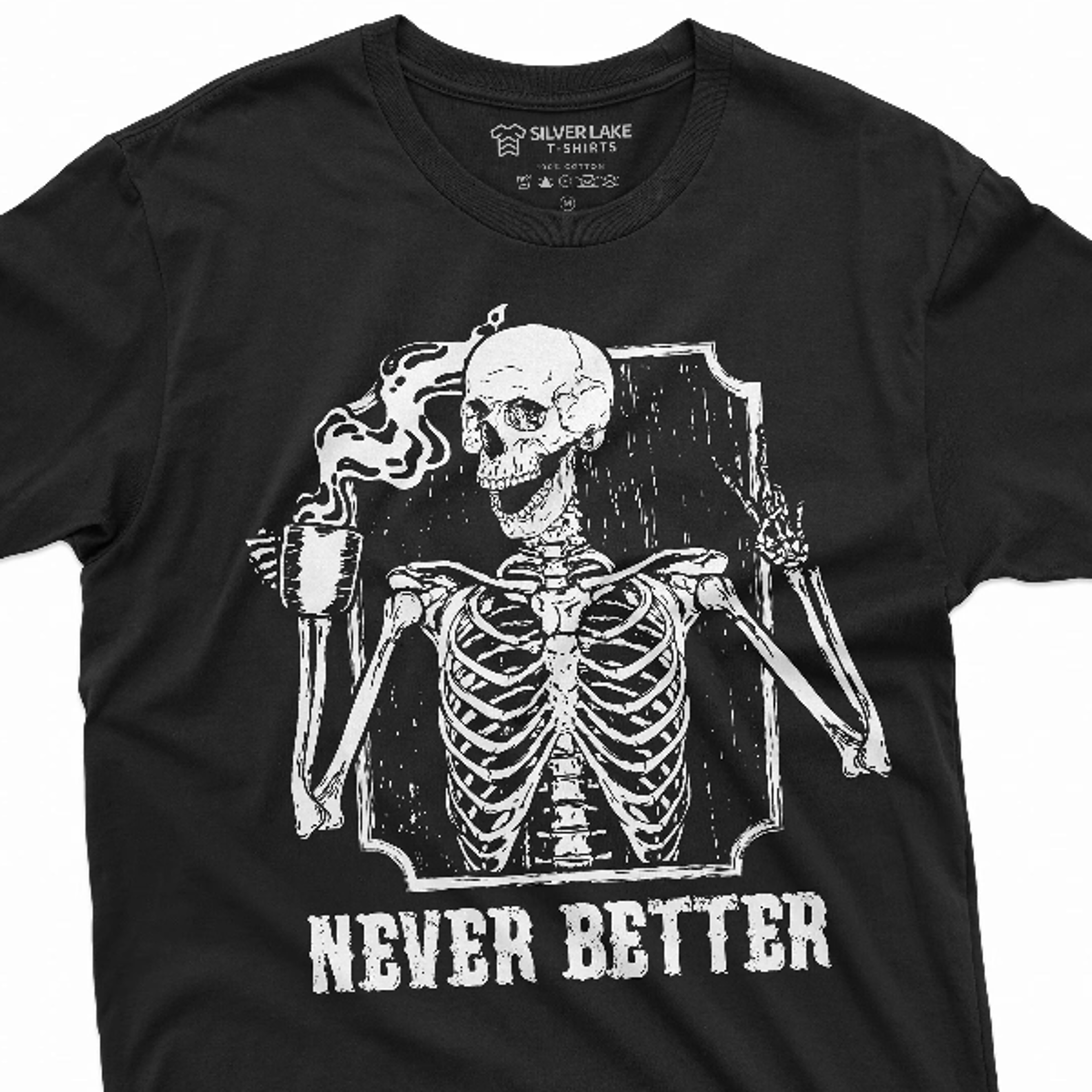 coffee and skeleton halloween funny t-shirt mens womens unsiex tee coffee tea drinking costume party tee shirt