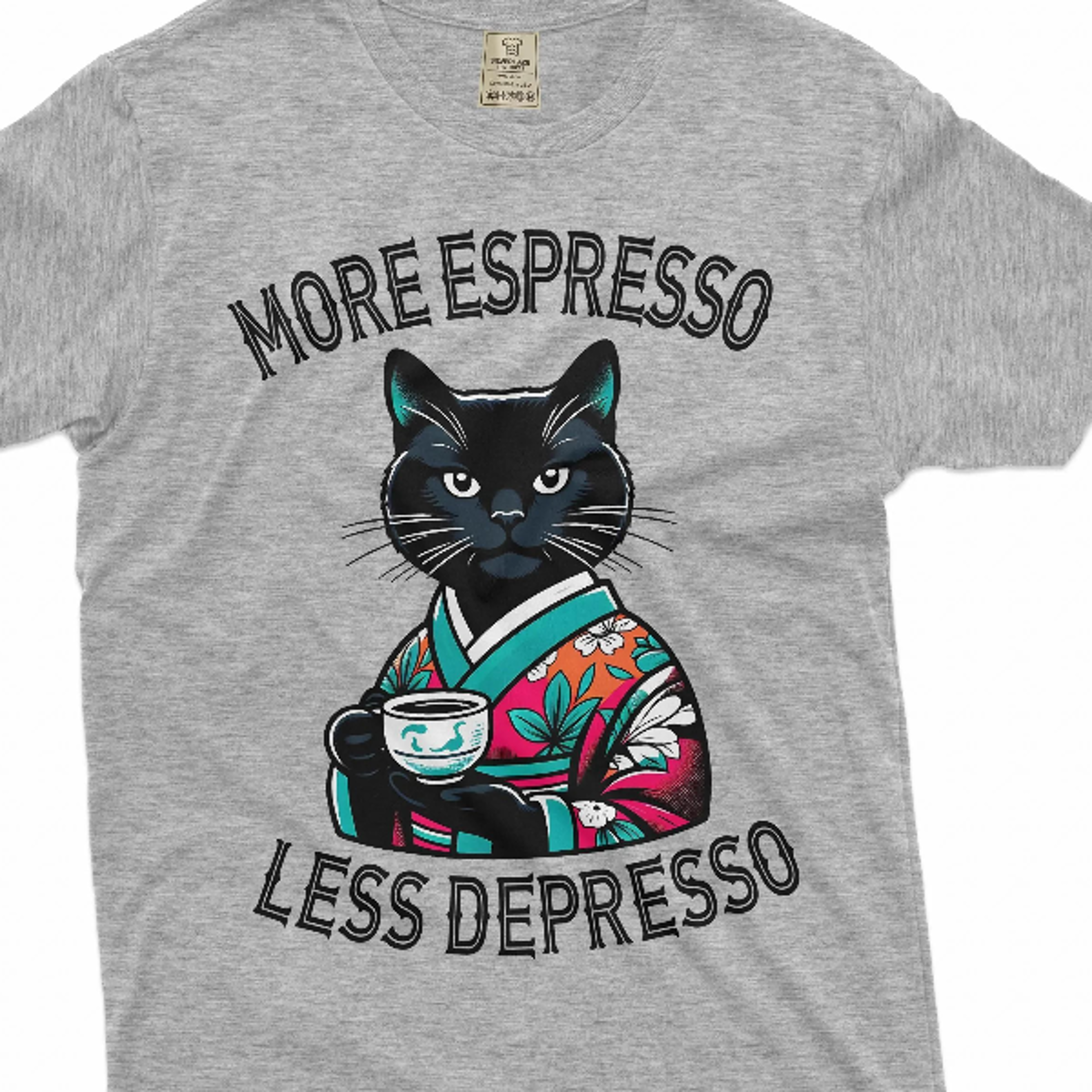 funny espresso coffee cat t-shirt caffeine more espresso less depresso cool cat tee shirt