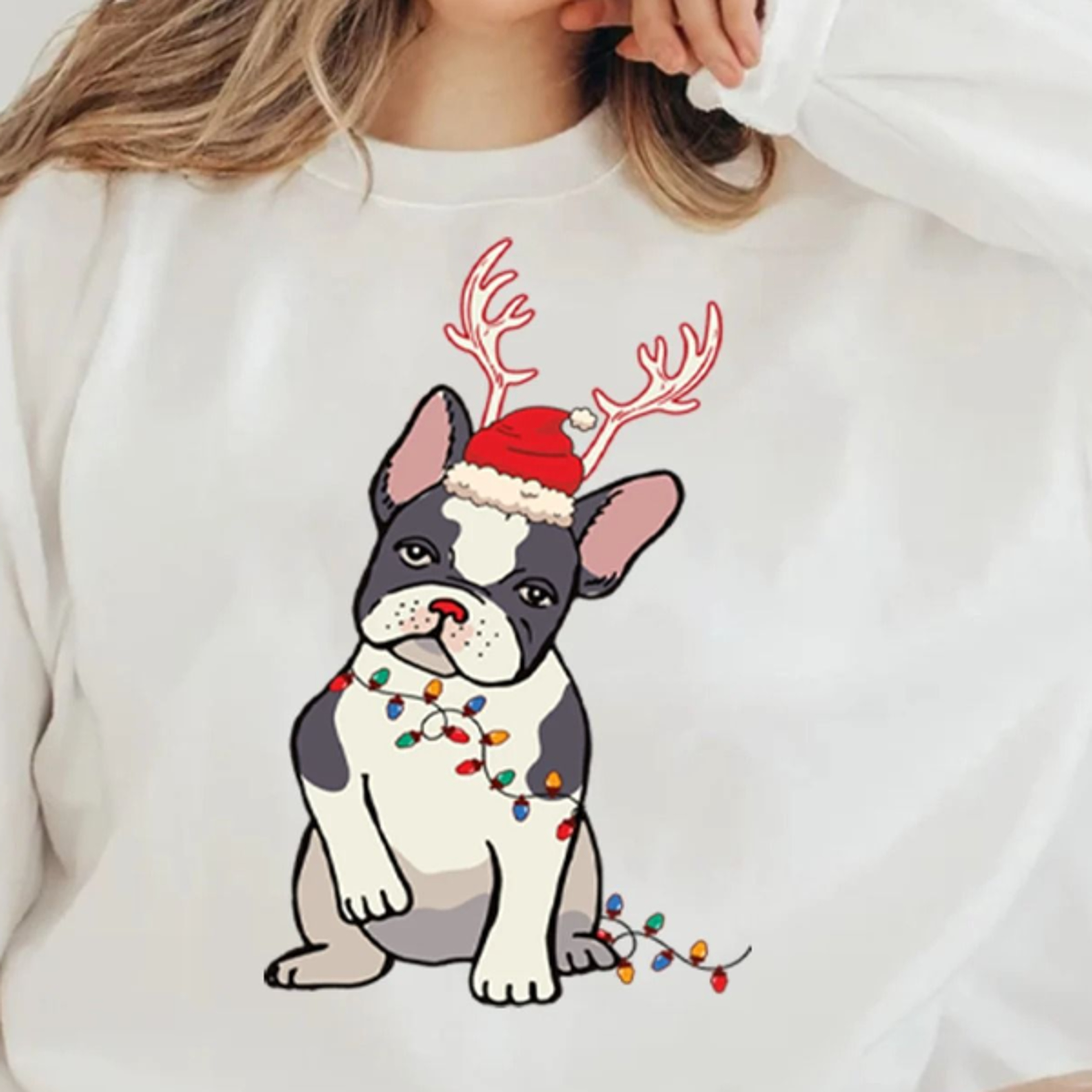 french bulldog christmas sweatshirt frenchie reindeer graphic pullover holiday dog lover crewneck winter shirt
