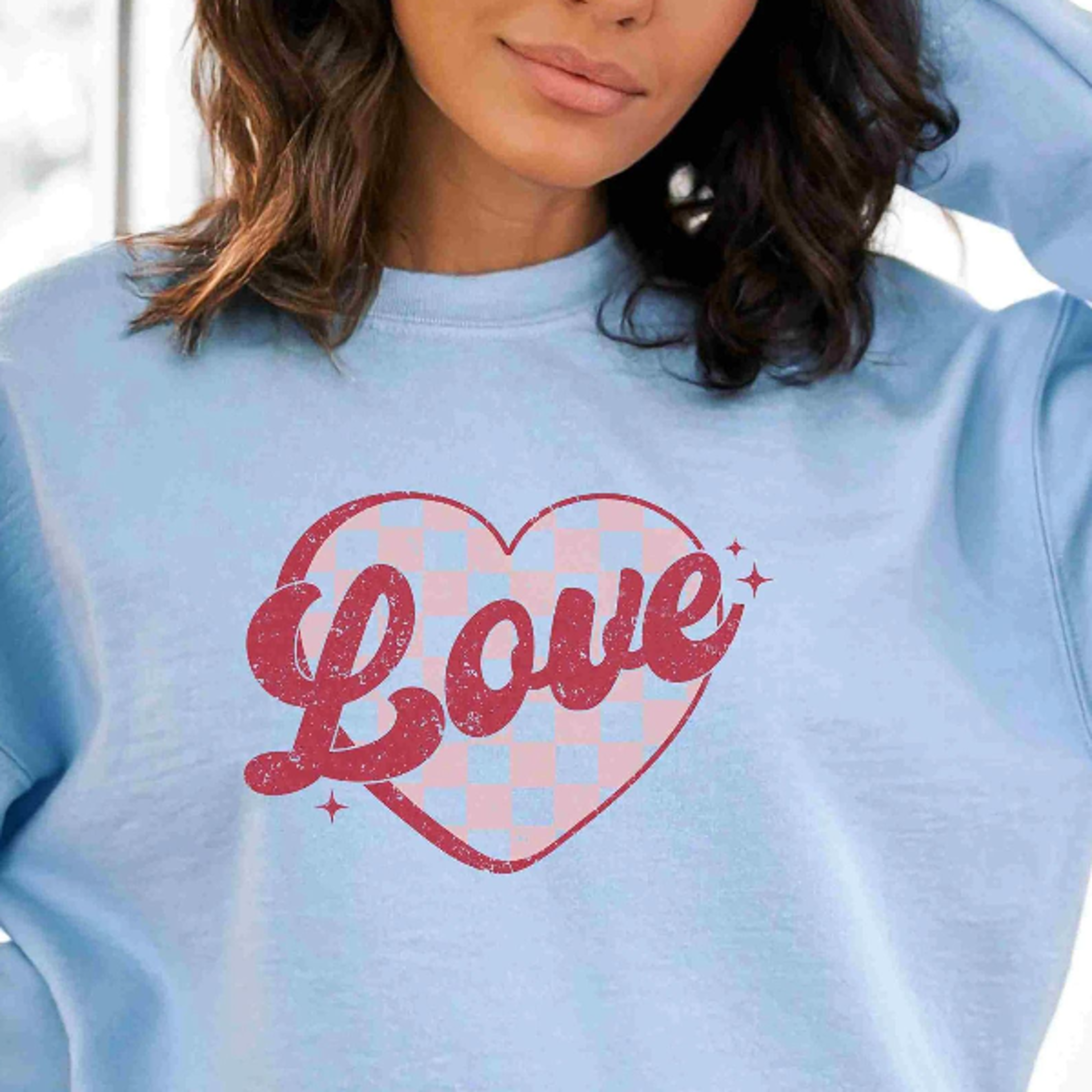 retro love checkered heart valentine sweatshirt, valentines sweater, cute valentines outfit, valentine sweatshirt for wo