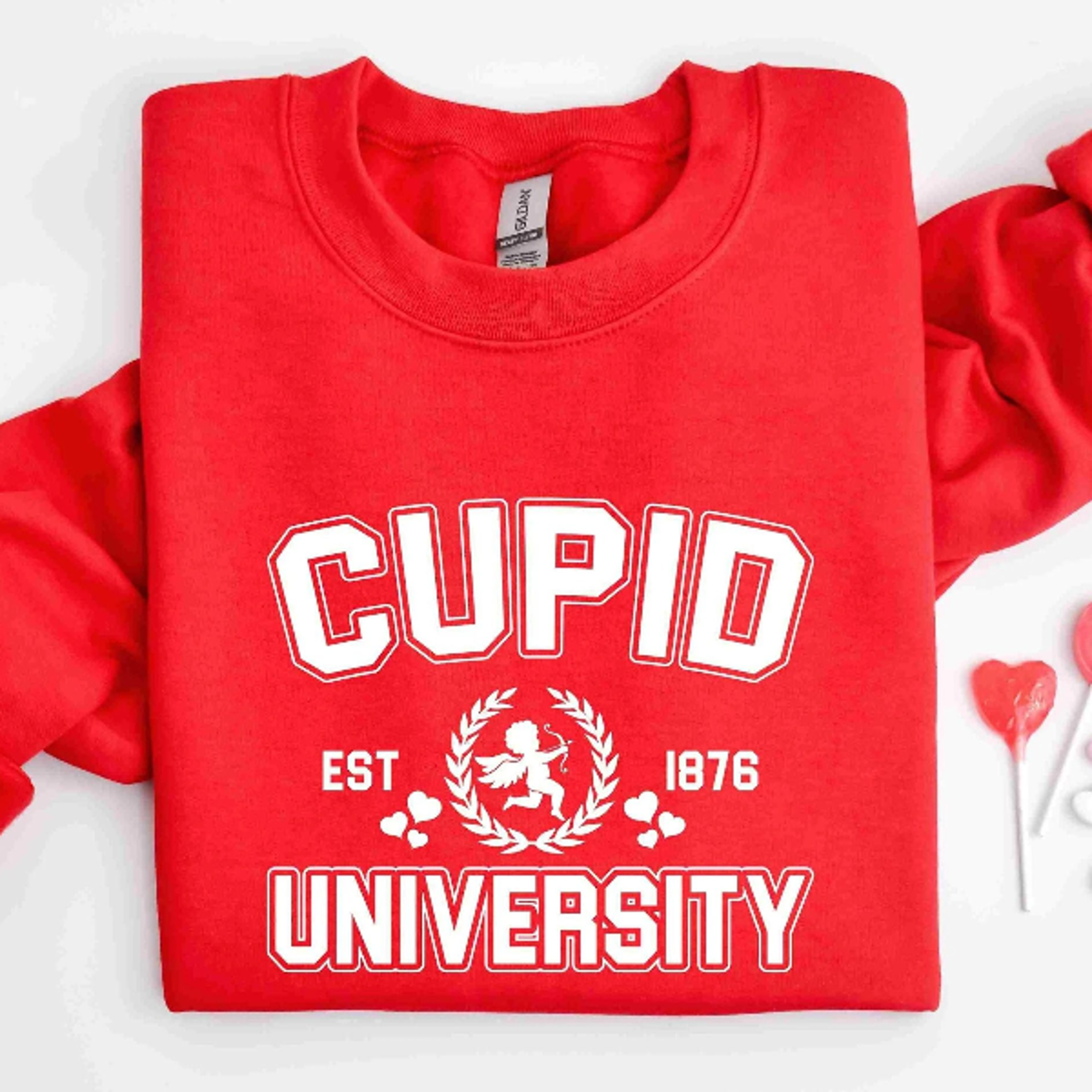 cupid university sweatshirt, valentine's day sweatshirt, cute valentine outfit, college valentine sweater, valentine swe