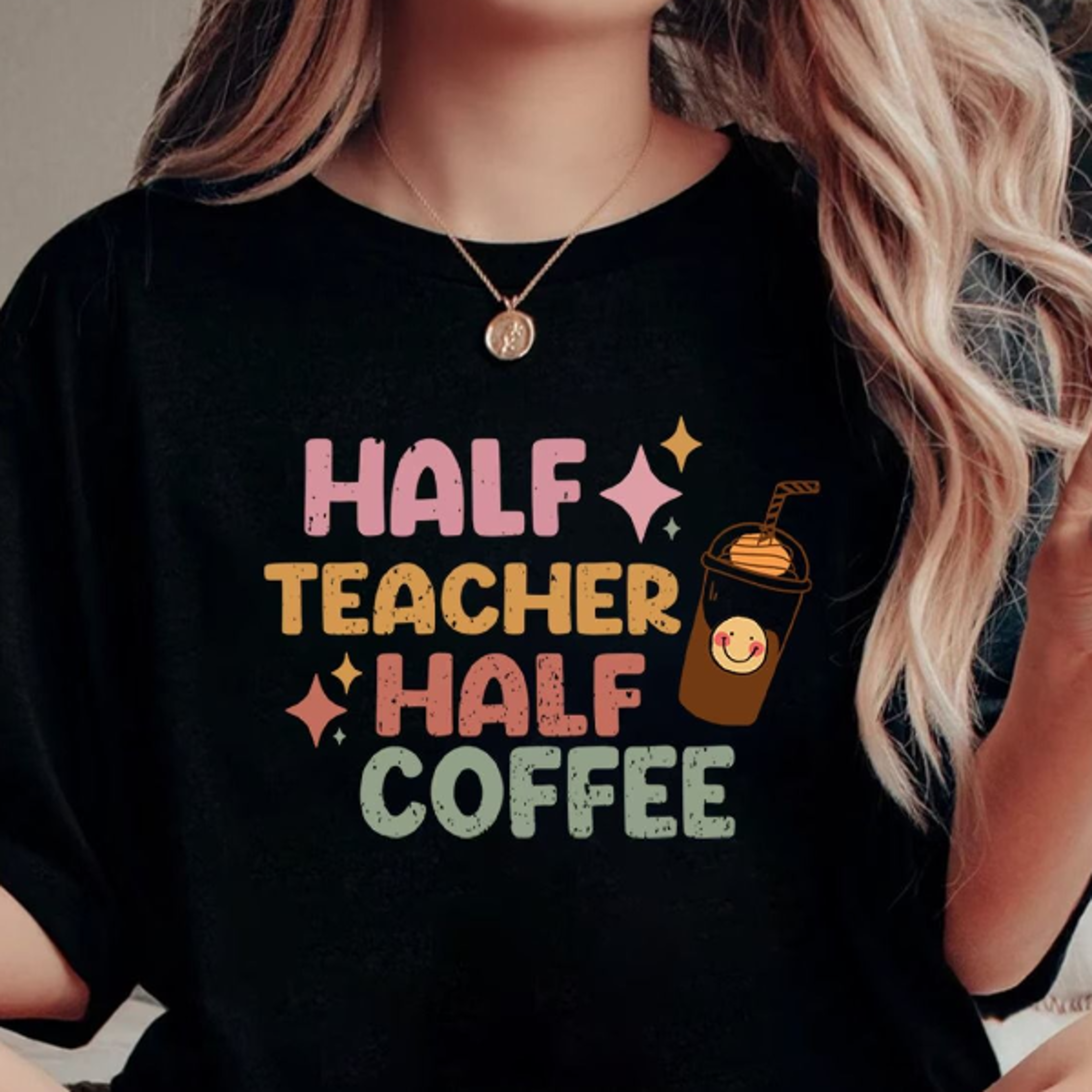 half teacher half coffee sweatshirt teacher fuel graphic crewneck coffee teach repeat shirt teacher appreciation gift