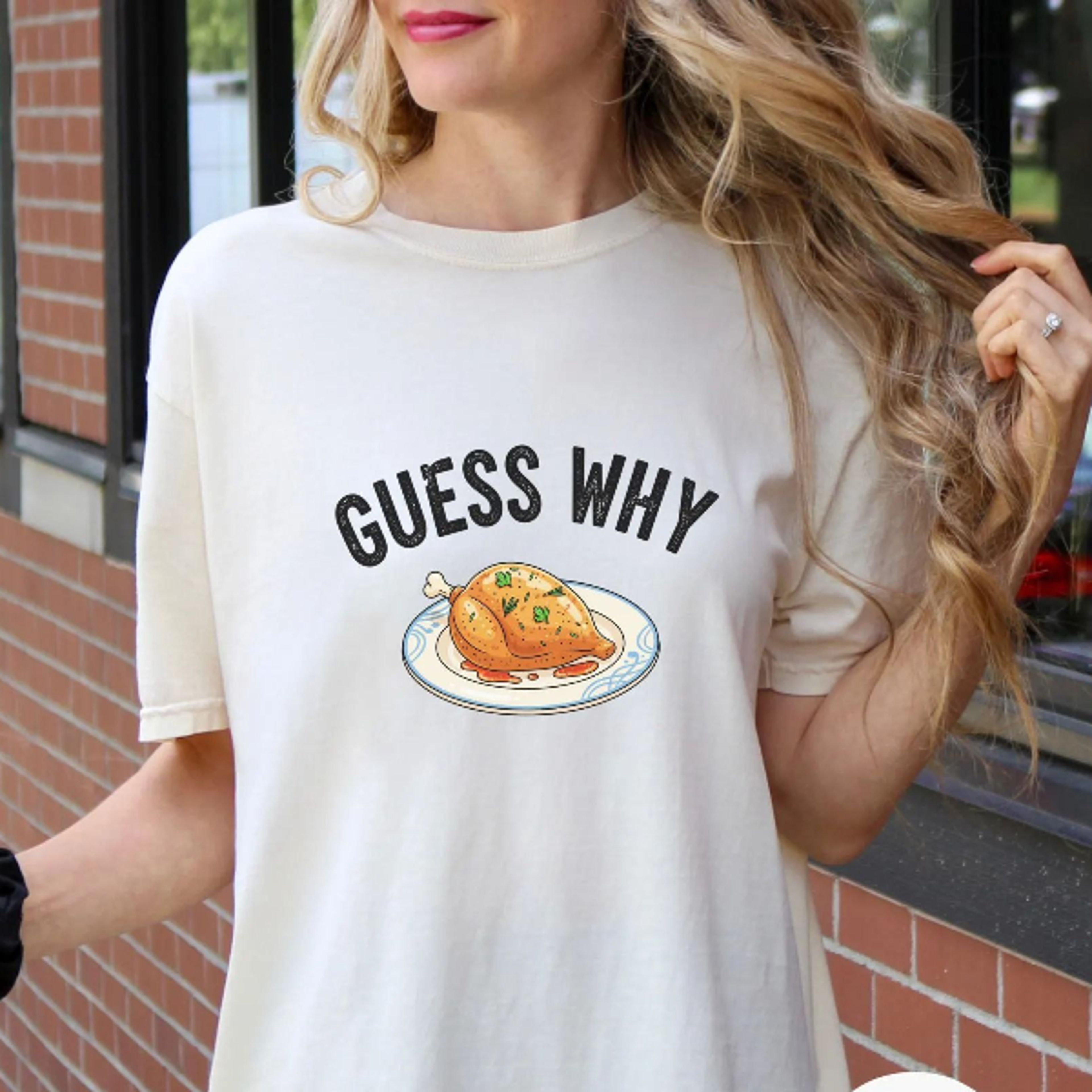 guess why cooked chicken thigh shirt t-shirt | food humor, funny poultry design