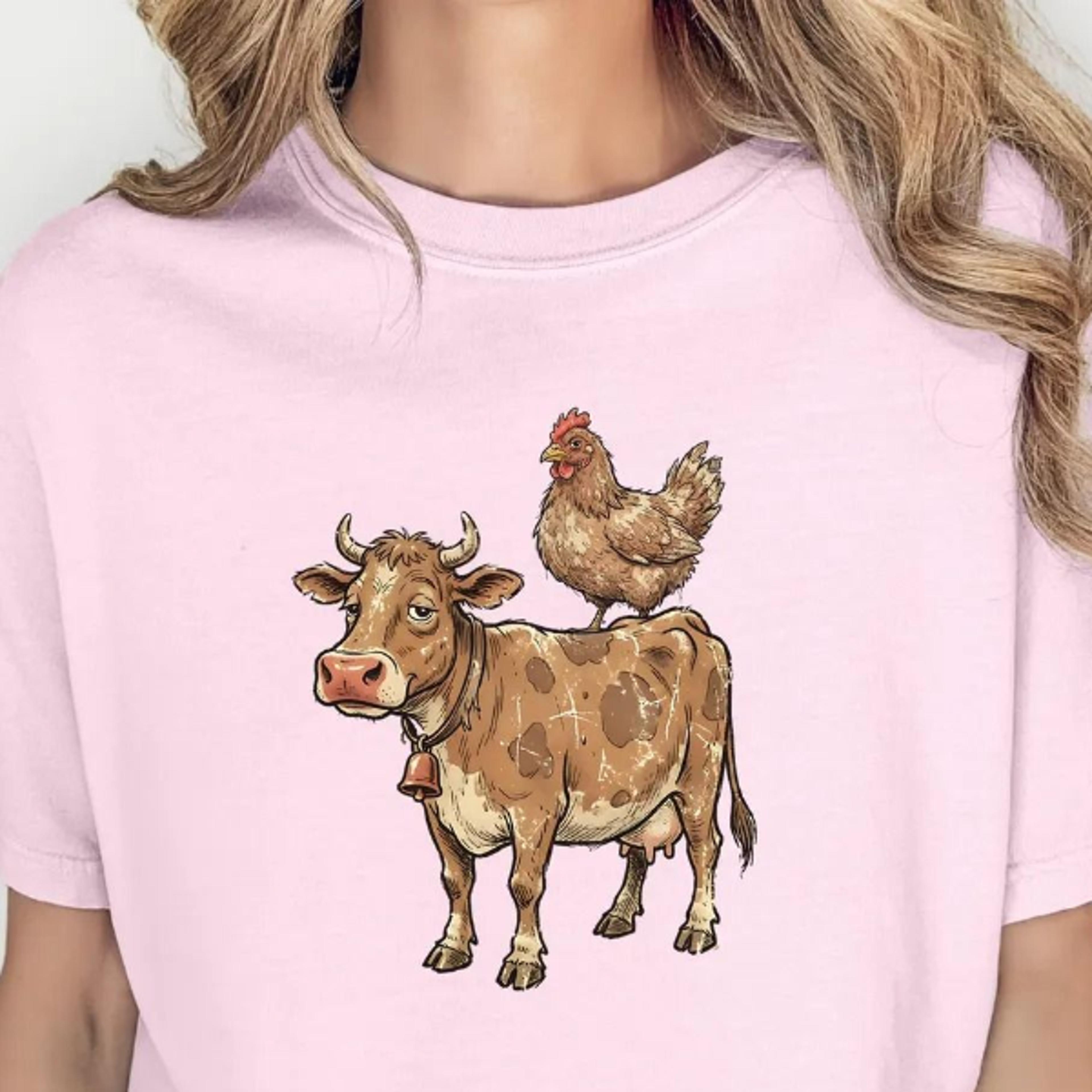 brown chicken brown cow t-shirt | farm animal illustration