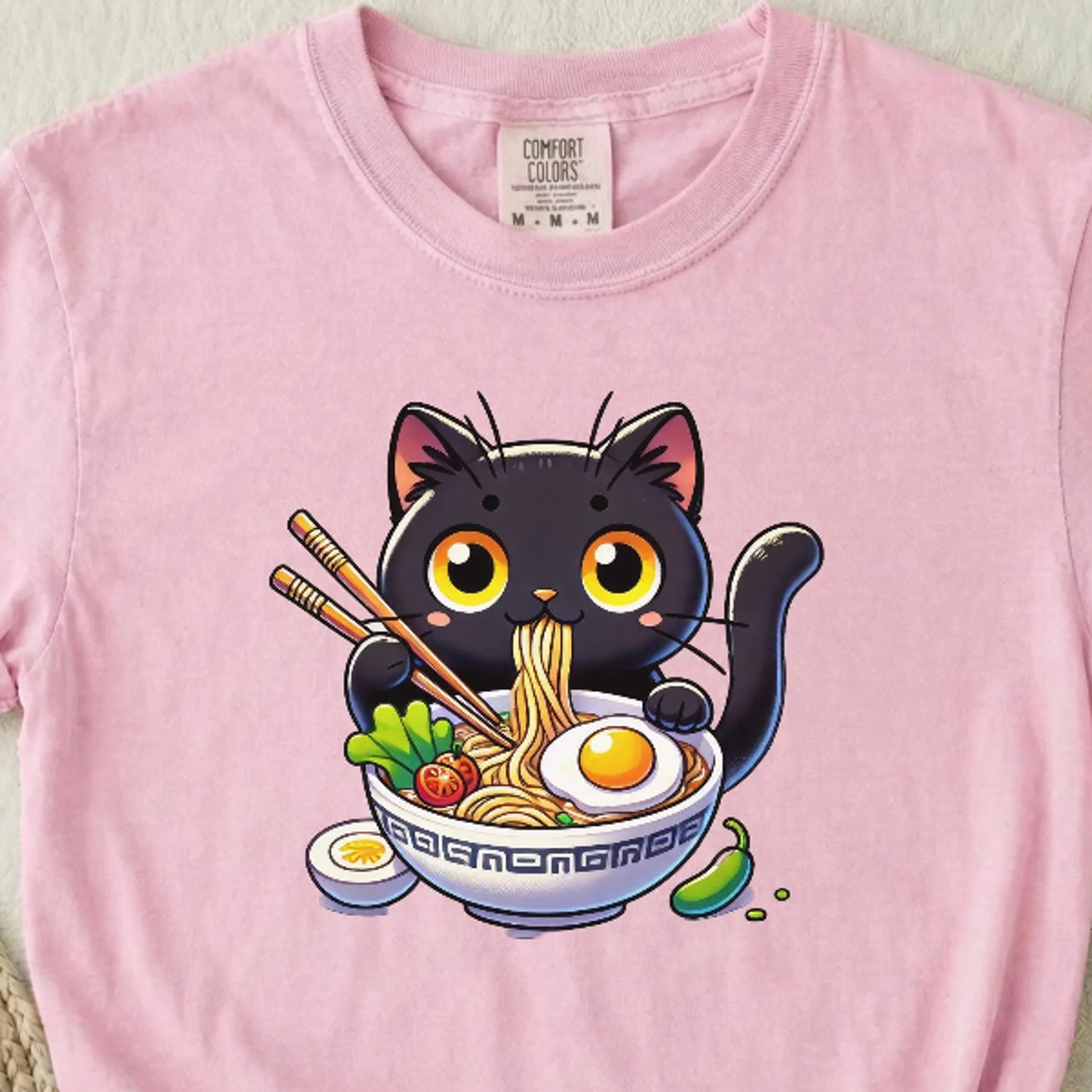 cat eating ramen t-shirt | funny noodle cat tee