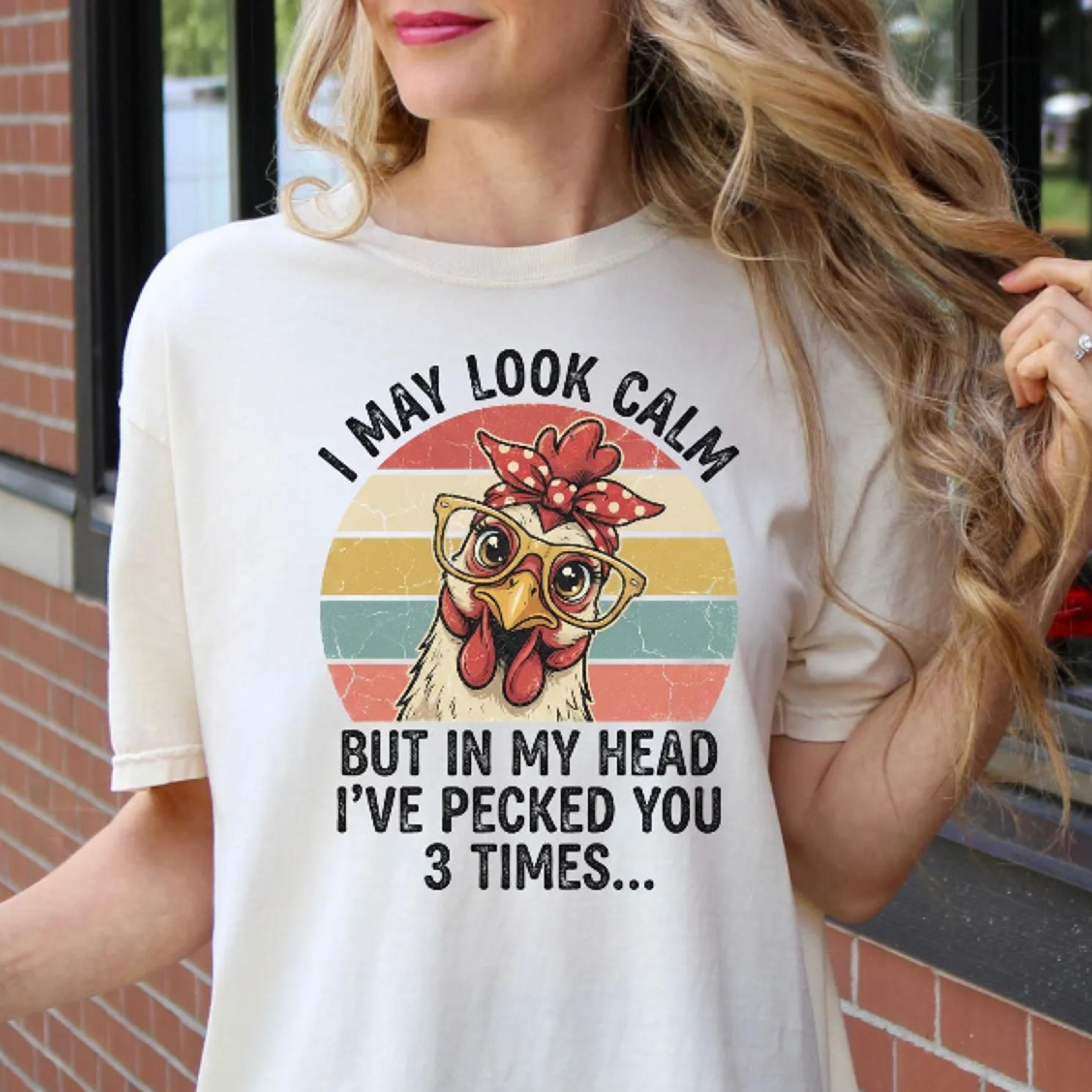 chicken with bandana i may look calm t-shirt | funny farm animal tee