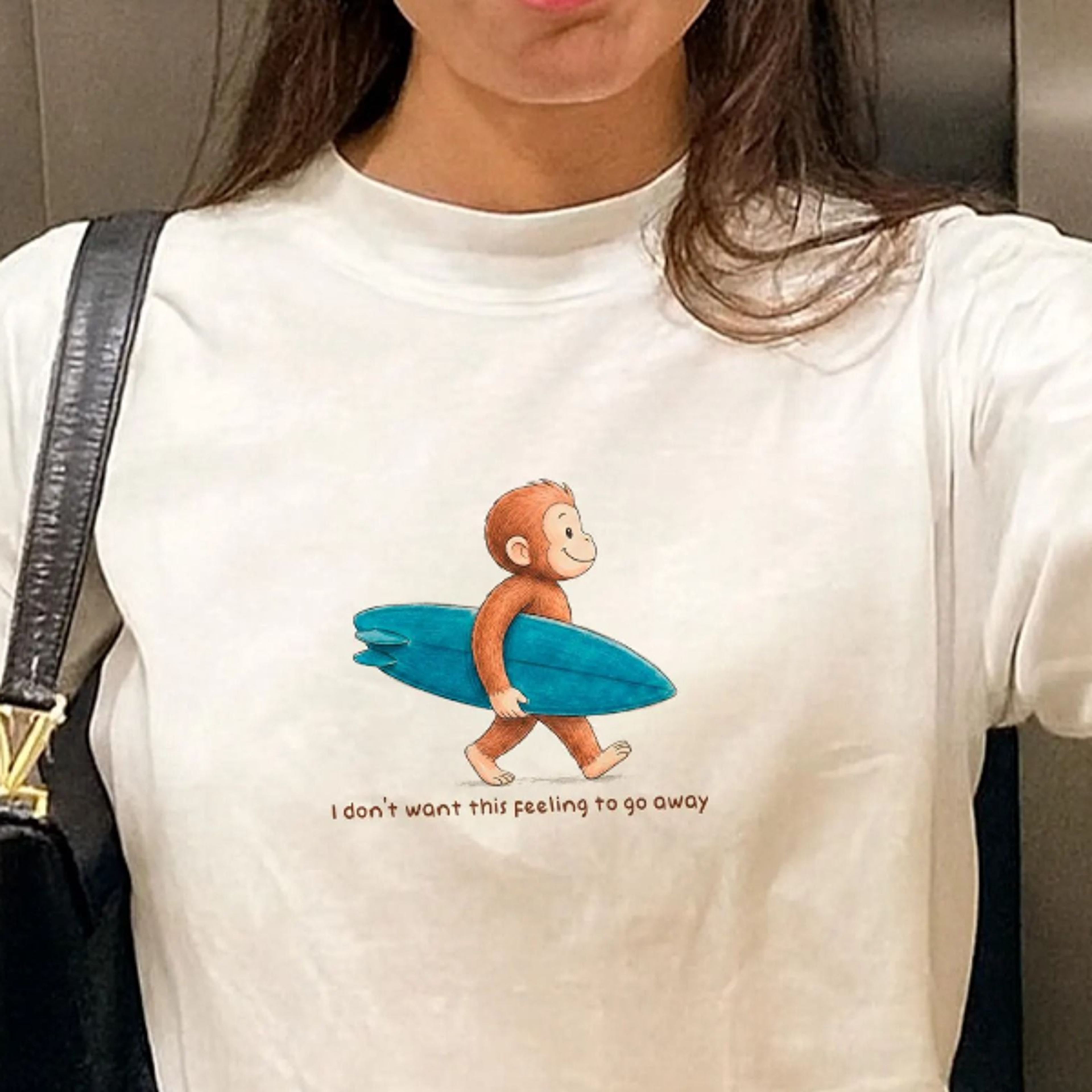 surfer monkey shirt, i don't want this feeling to go away vacation tee, nostalgic summer beach graphic tee, surf monkey