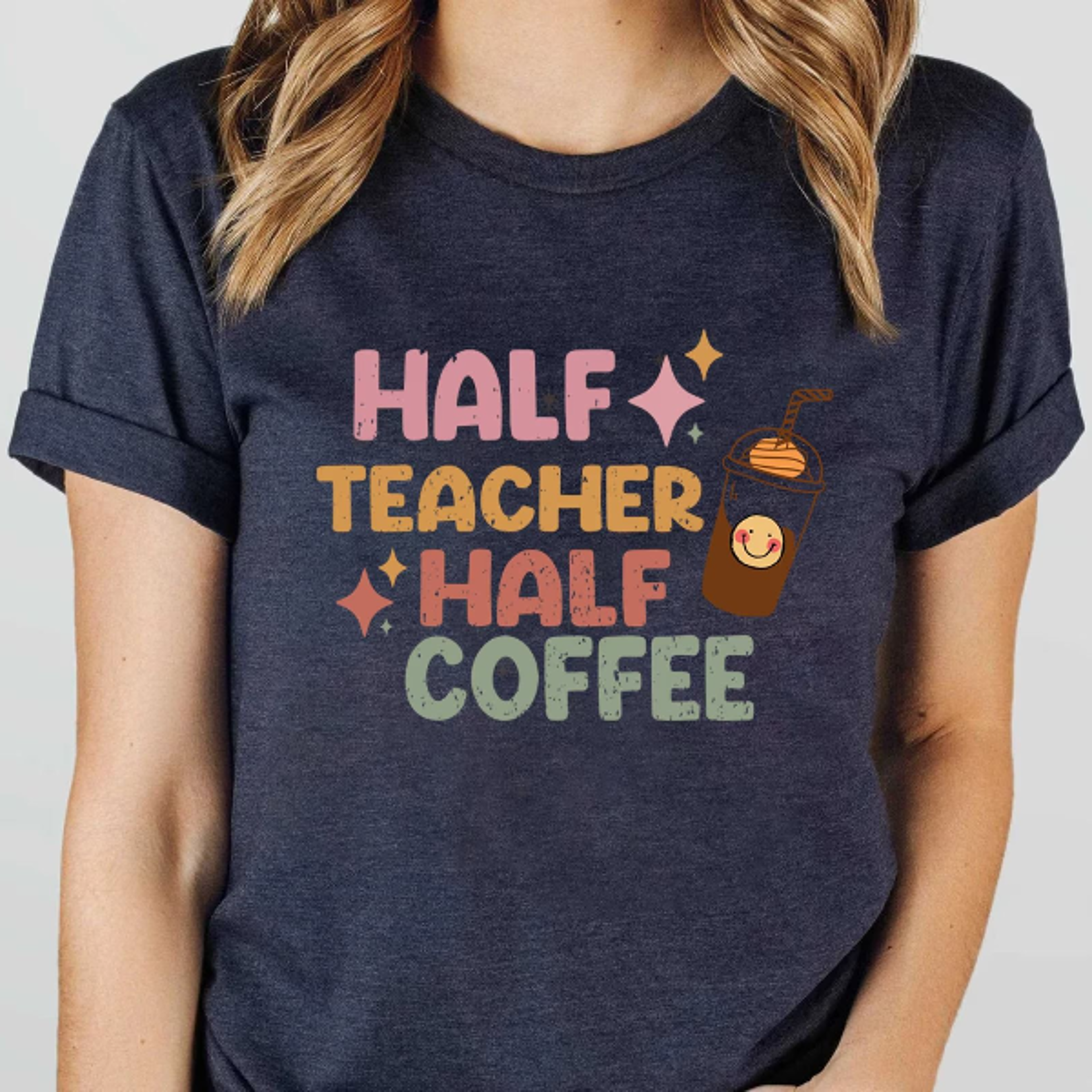 half teacher half coffee sweatshirt coffee teach repeat teacher graphic crewneck cozy educator gift
