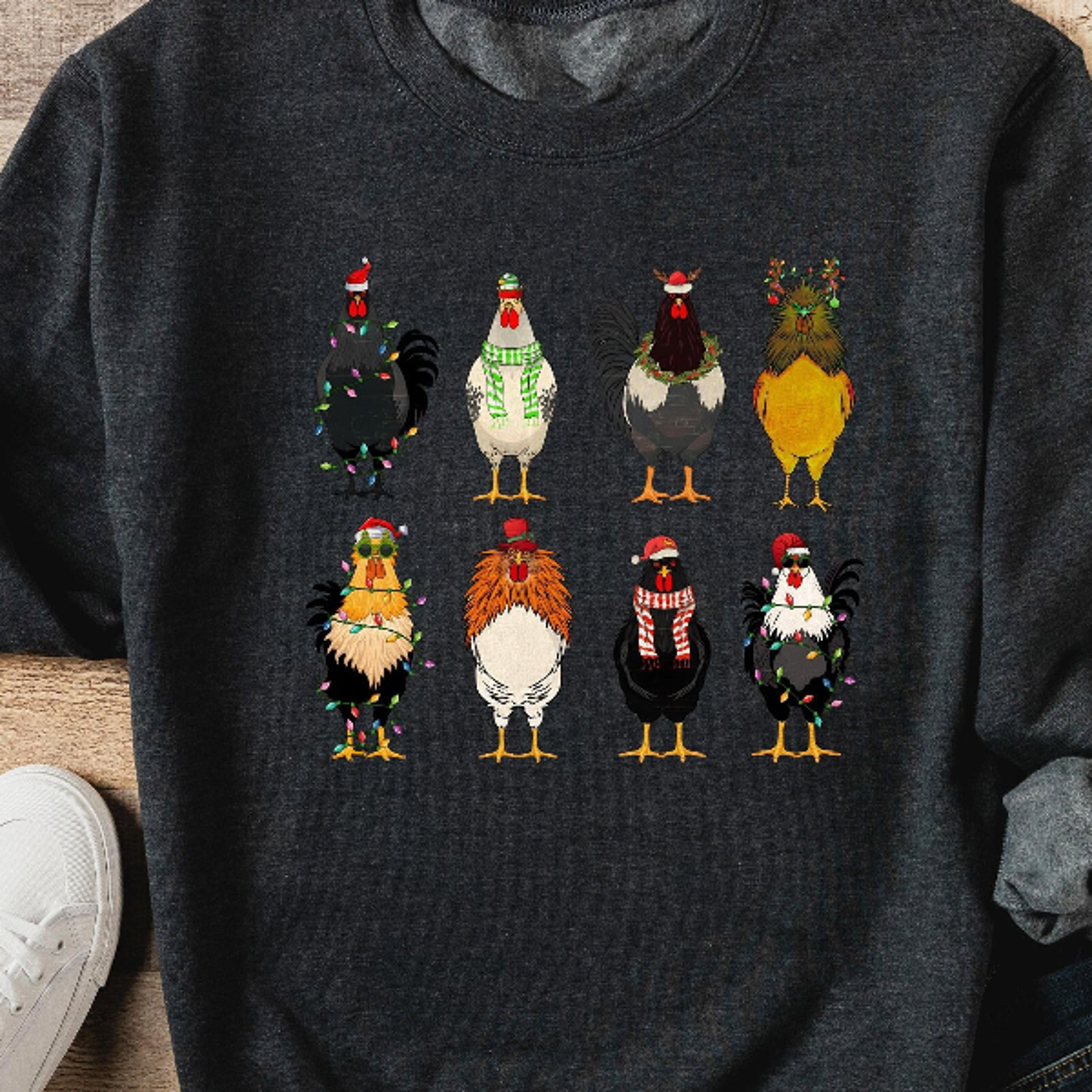 funny chickens christmas sweatshirt farm animal xmas graphic sweater holiday chicken lover crewneck winter gift