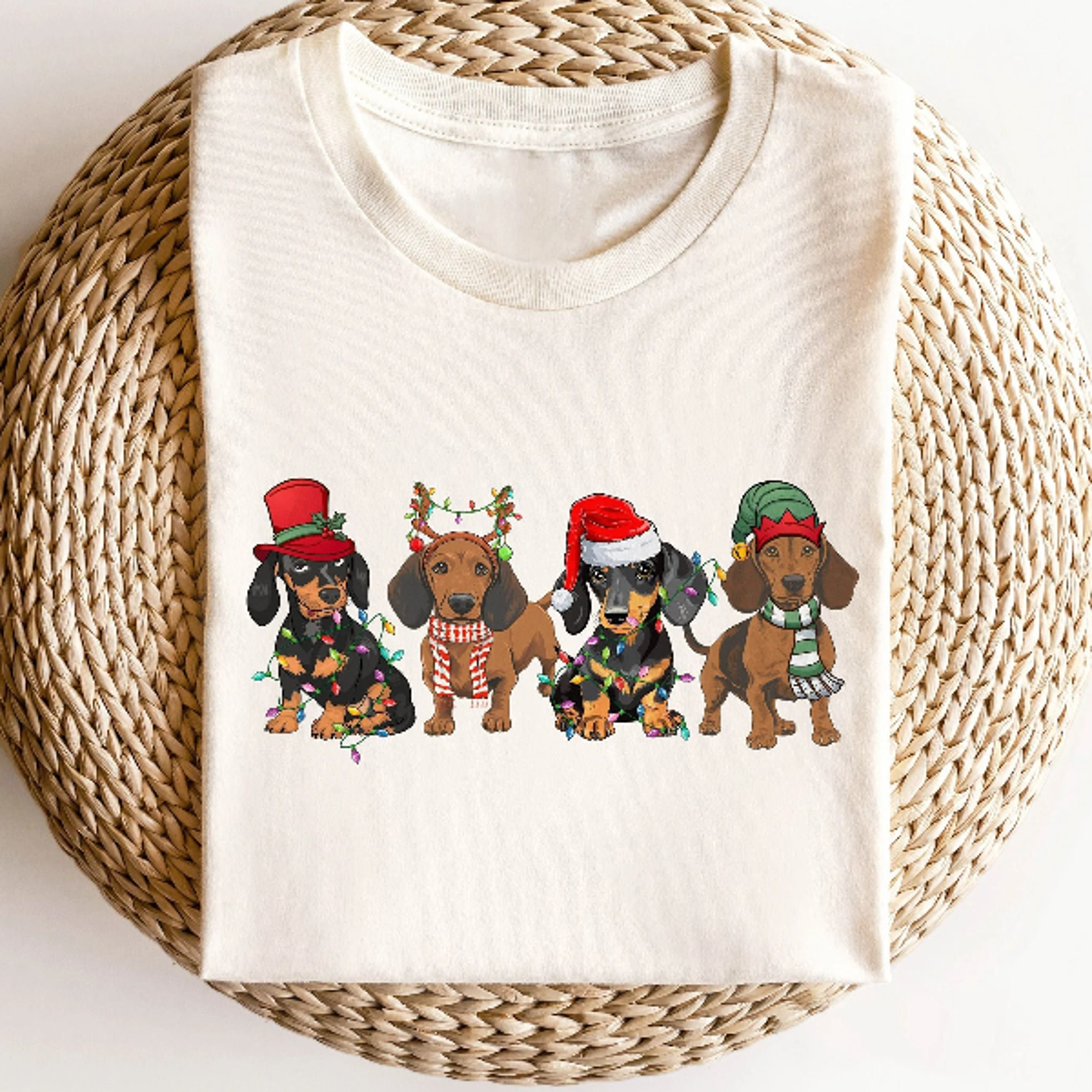 dachshund christmas t-shirt funny wiener dog holiday graphic tee dogs in lights festive dog lover gift