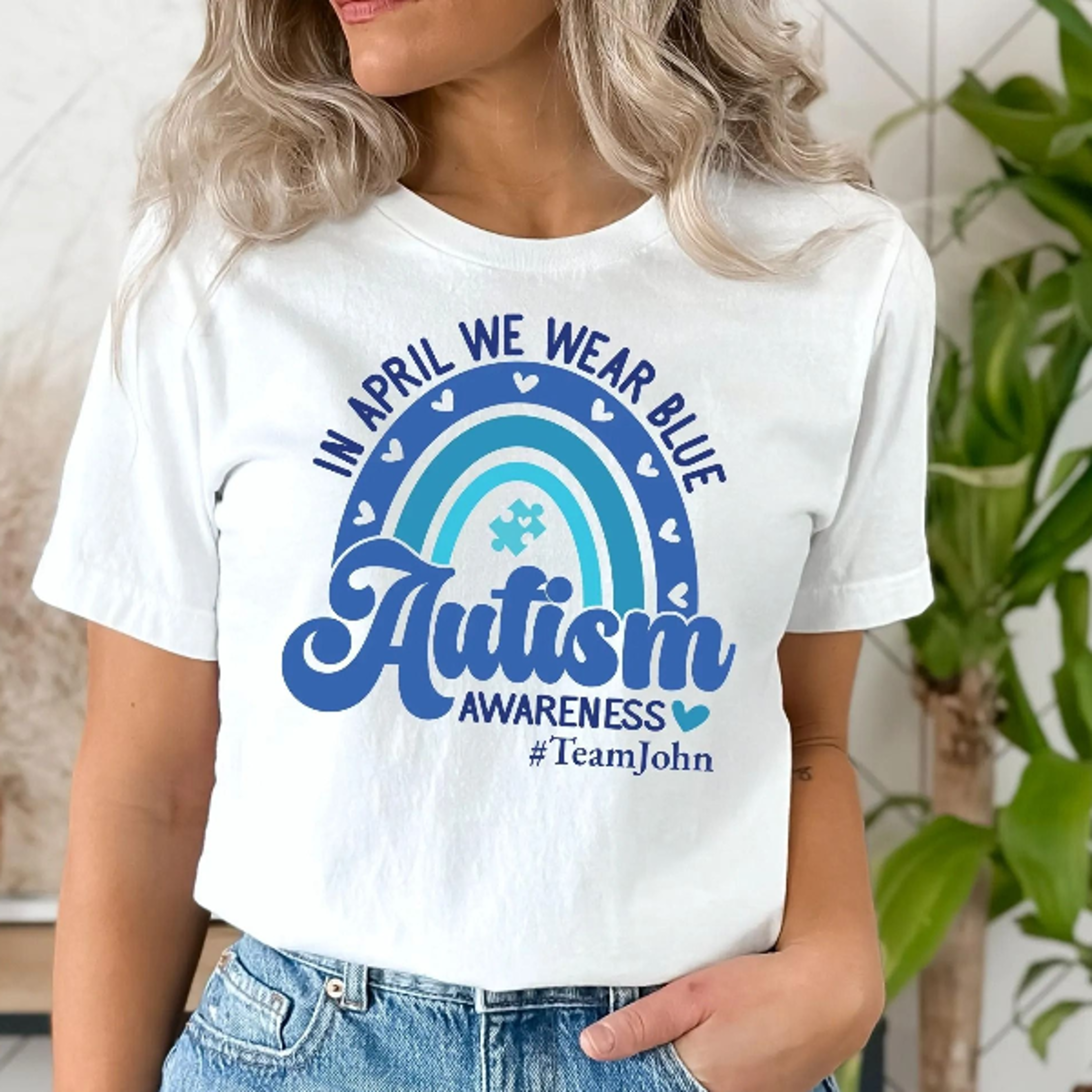 custom autism awareness shirt, in april we wear blue t-shirt, personalized team autism support tee, neurodiversity advoc