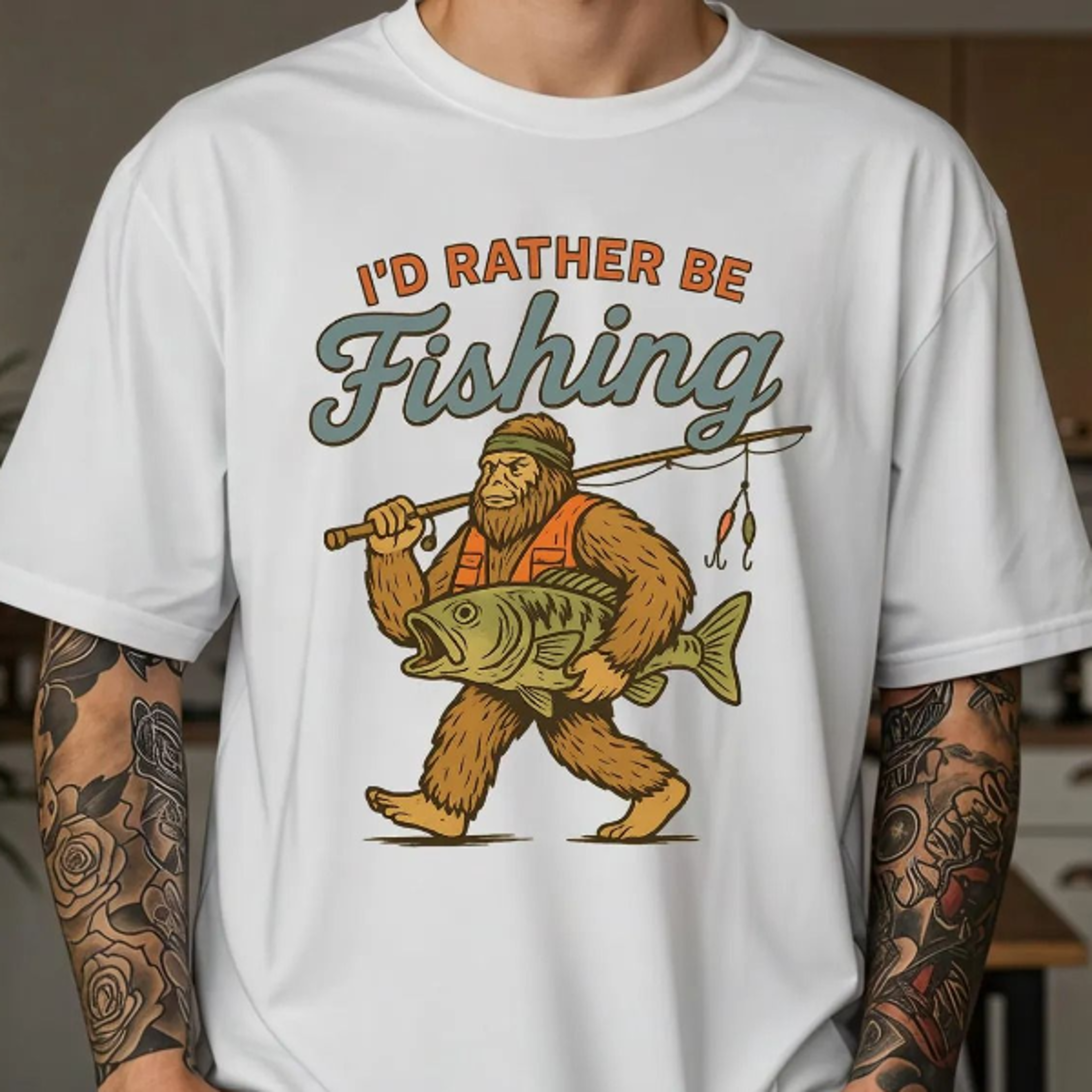 comfort colors i'd rather be fishing shirt, funny bigfoot sasquatch fisherman tee, fathers day tshirt, gift for dads, bo