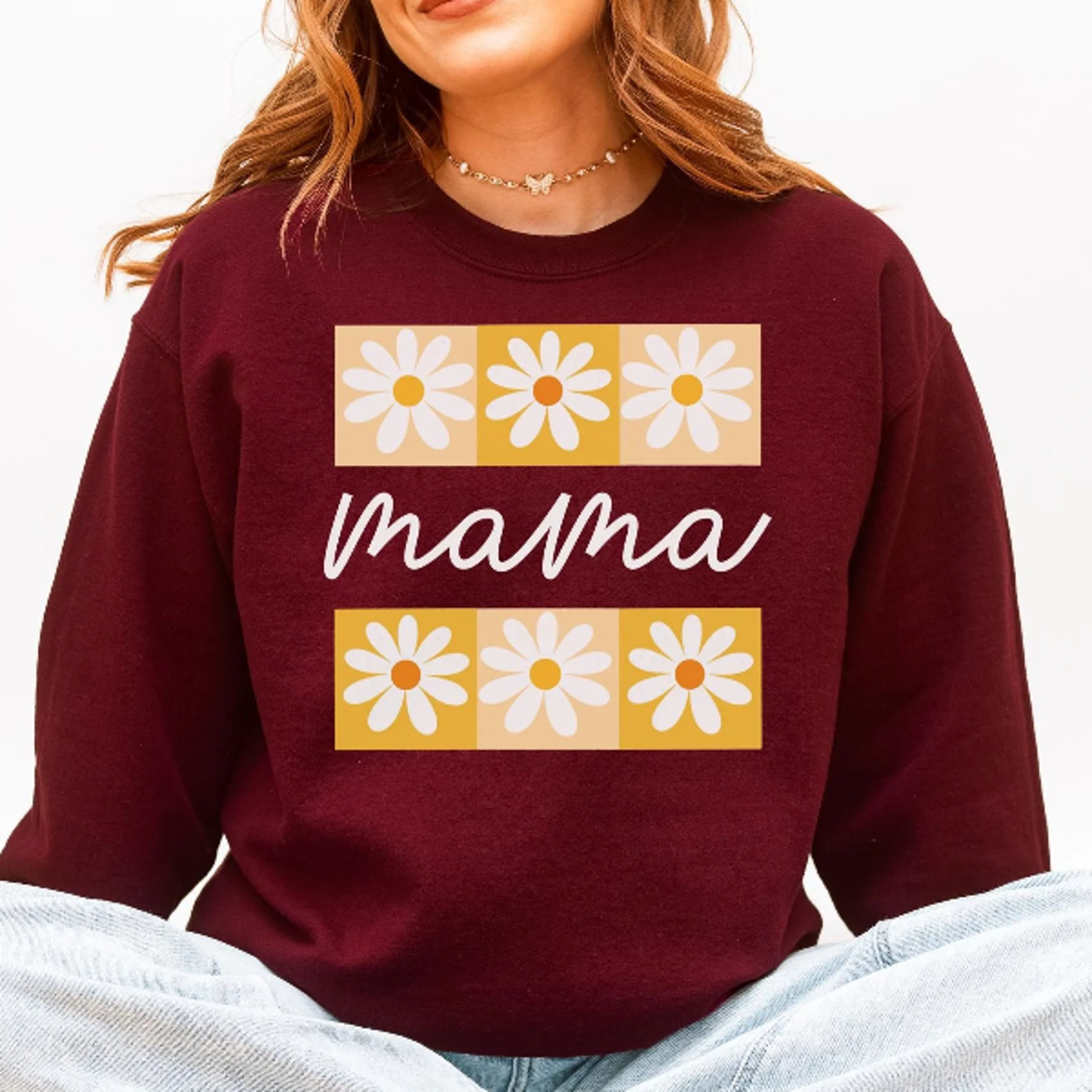 retro daisy mama sweatshirt, floral mom spring sweater, trendy women's flower mama shirt, pregnancy reveal gift for new