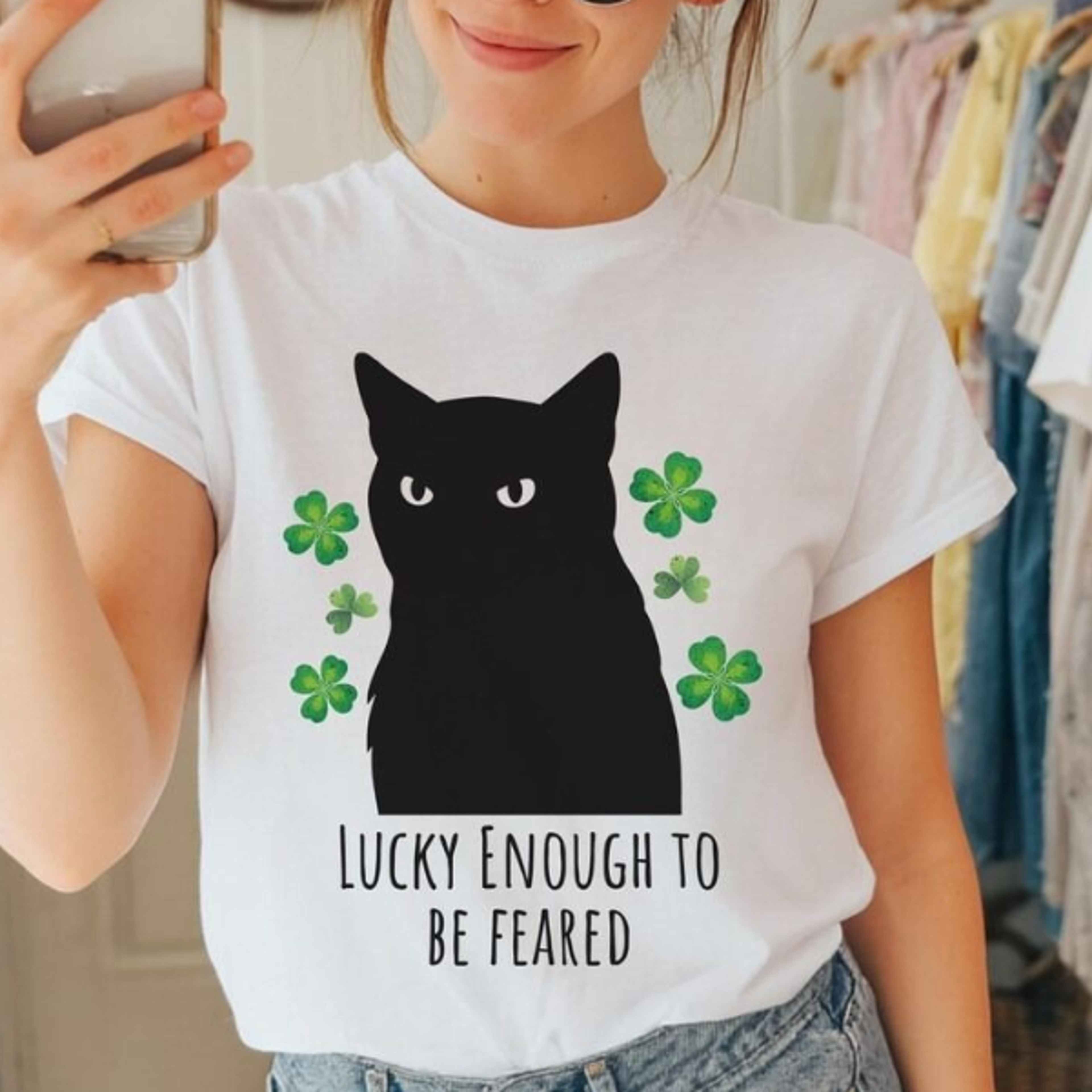 comfort colors lucky enough to be feared cat shirt, black cat tshirt, funny st patricks day sweatshirt, cat lovers gift,