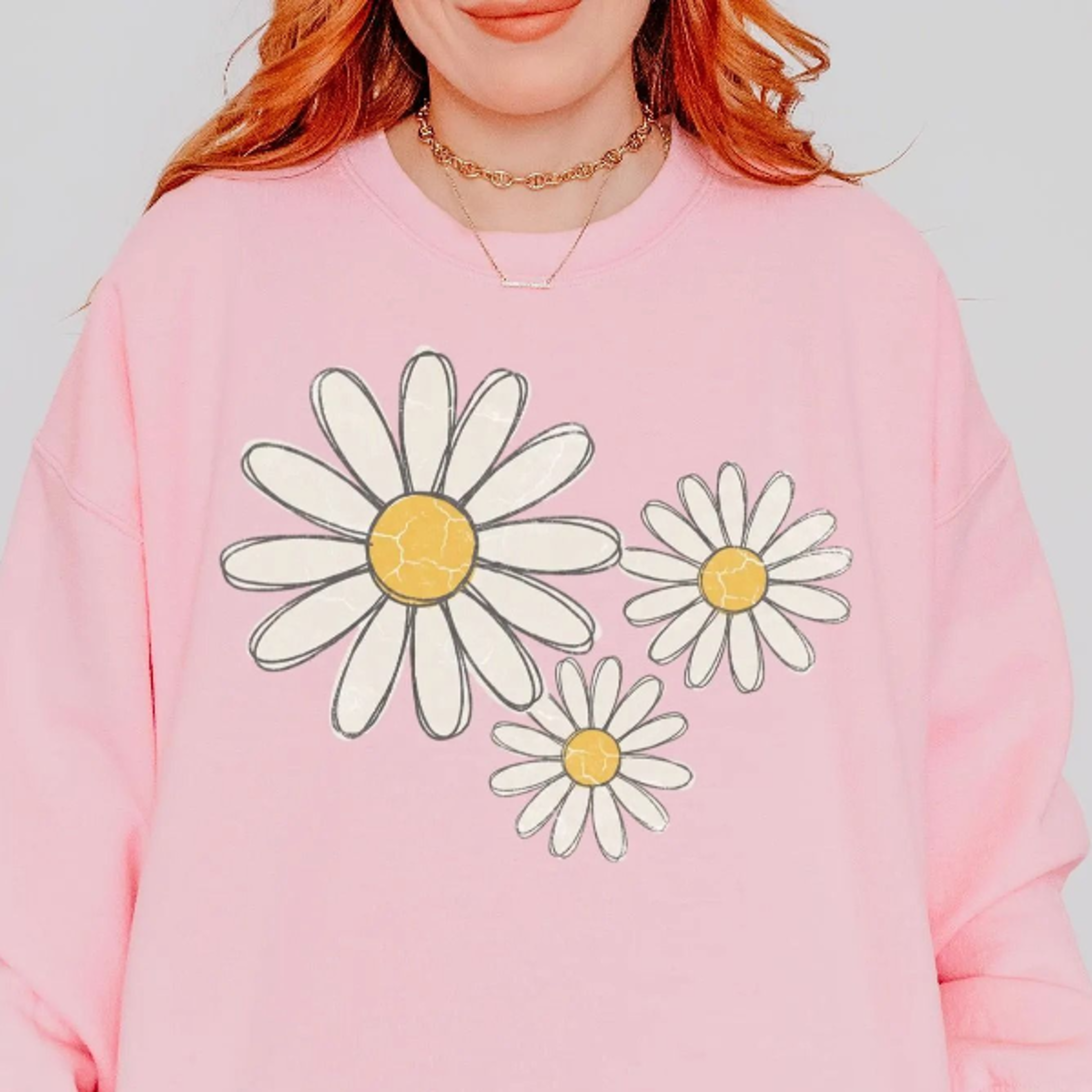 retro daisy sweatshirt, boho floral graphic sweater, vintage 70s style botanical flower crewneck, spring shirt for women