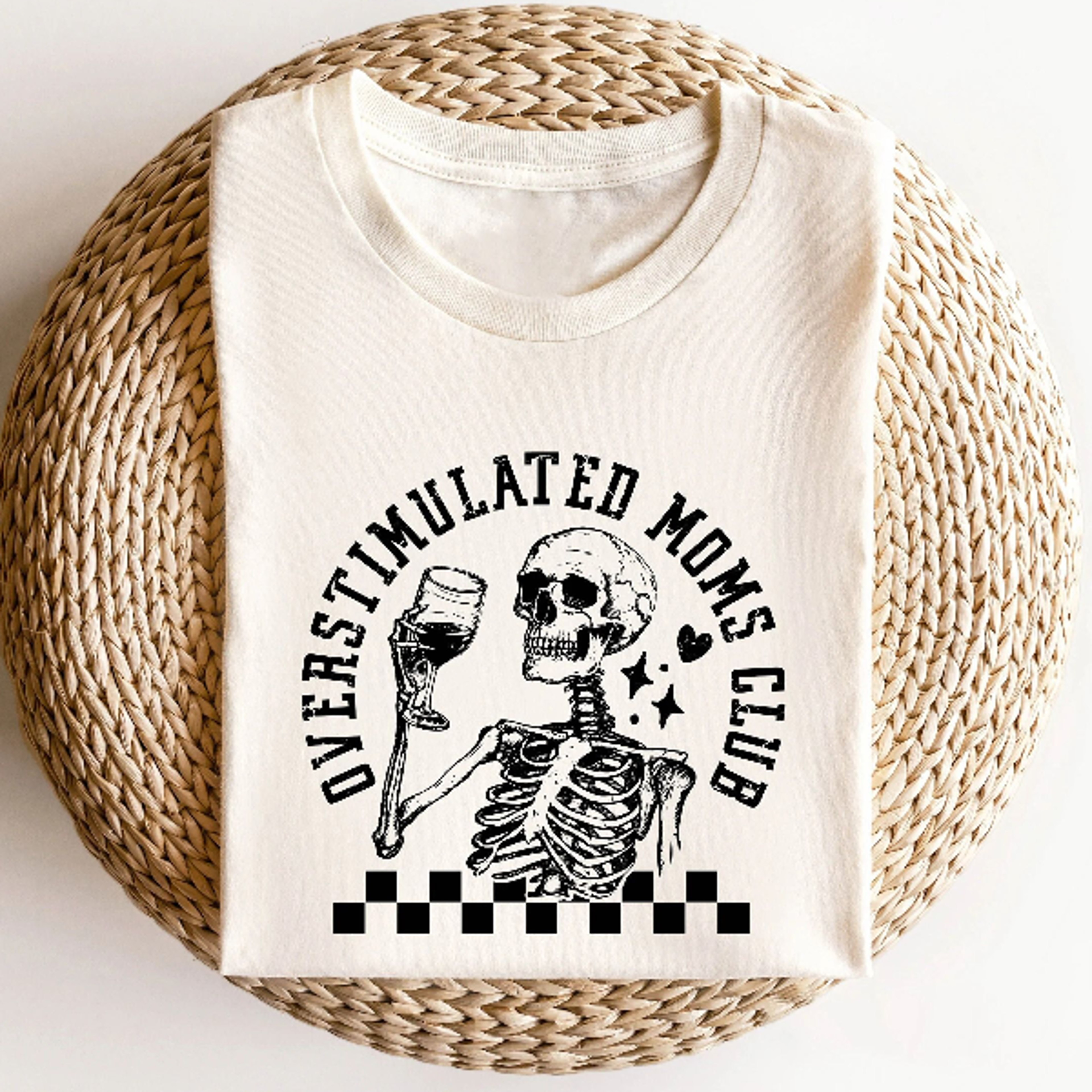 overstimulated moms club t-shirt funny skull mom life graphic tee tired mama shirt parenting humor gift