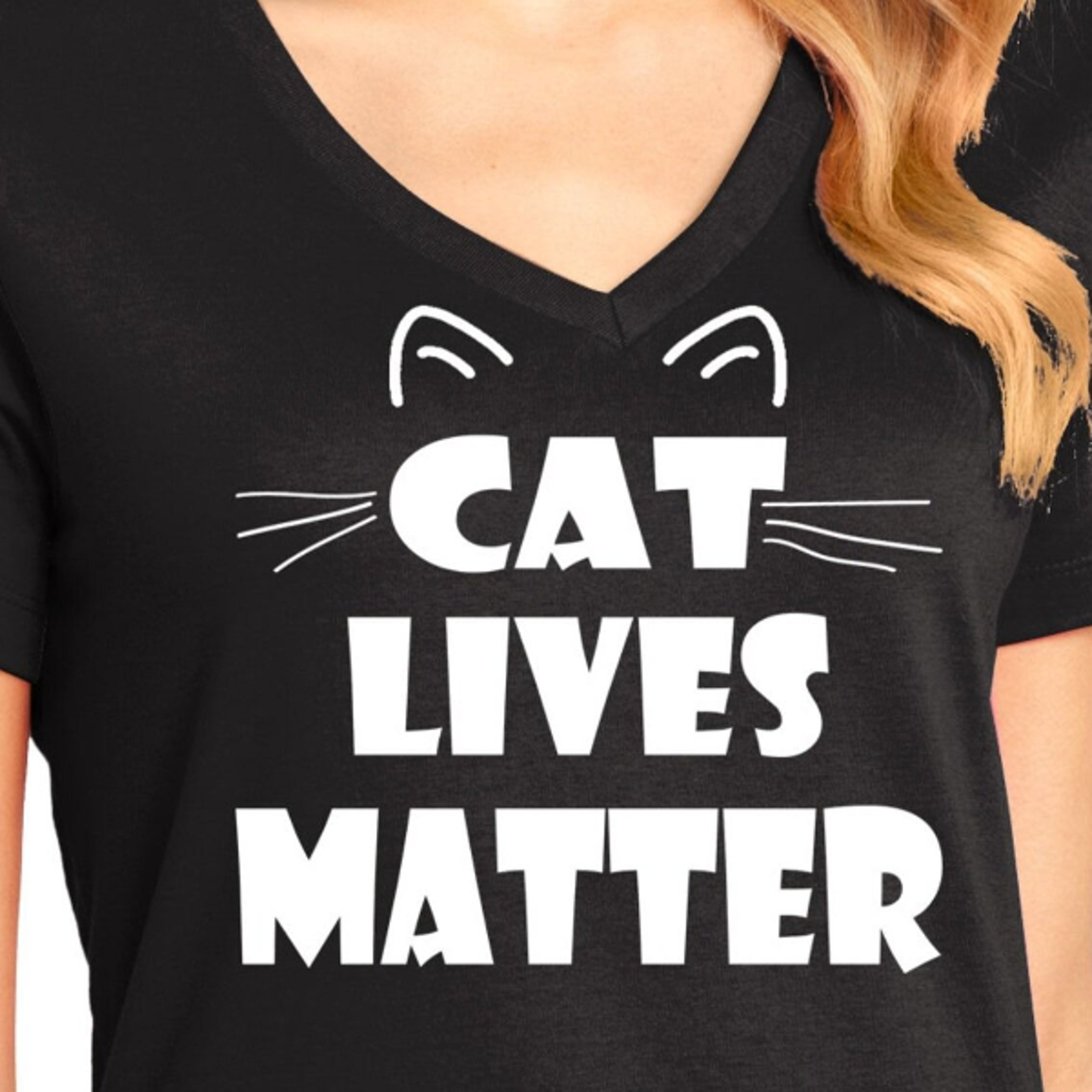 funny women's v-neck cat lives matter t-shirt