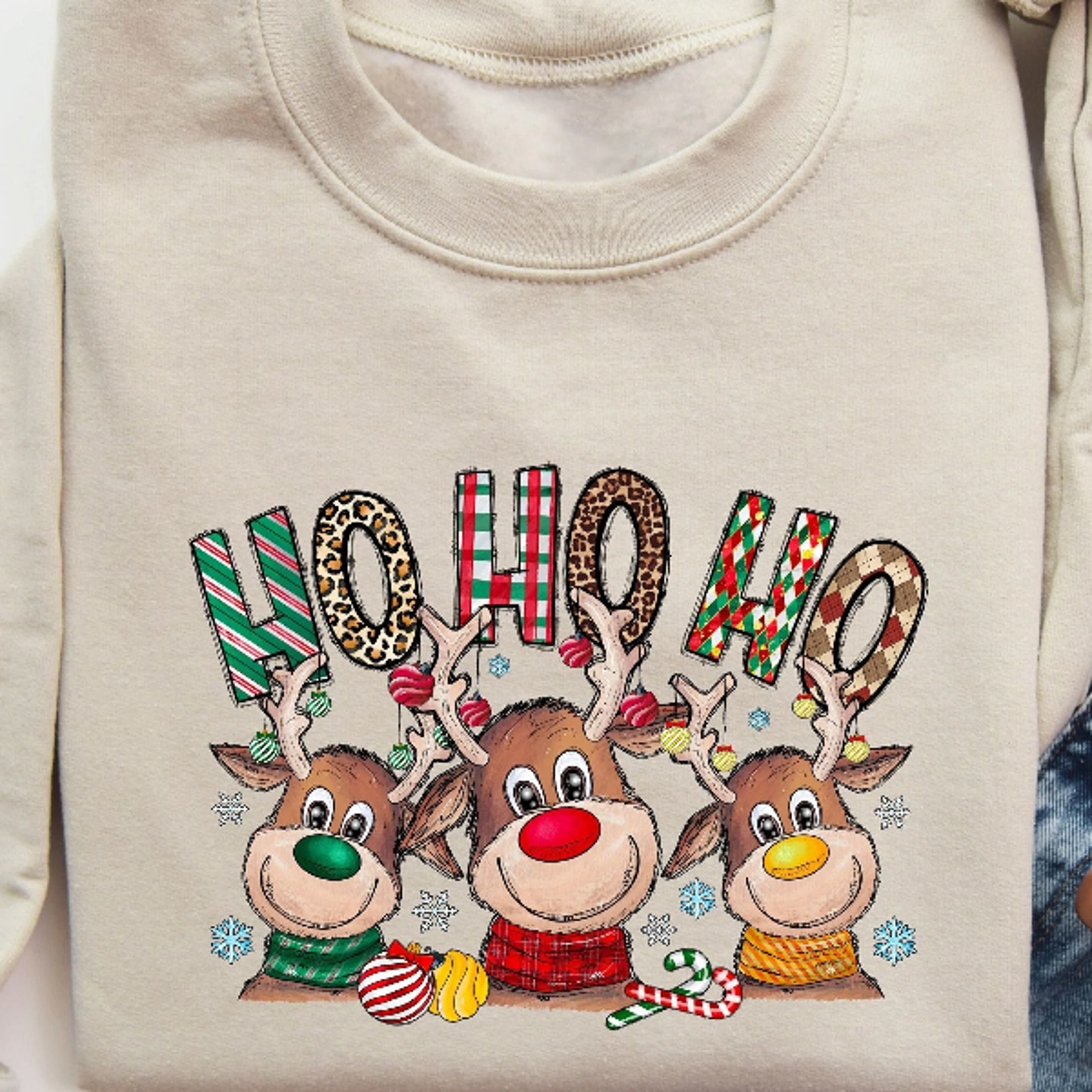 ho ho ho deer sweatshirt cute reindeer christmas graphic crewneck holiday winter sweater gift