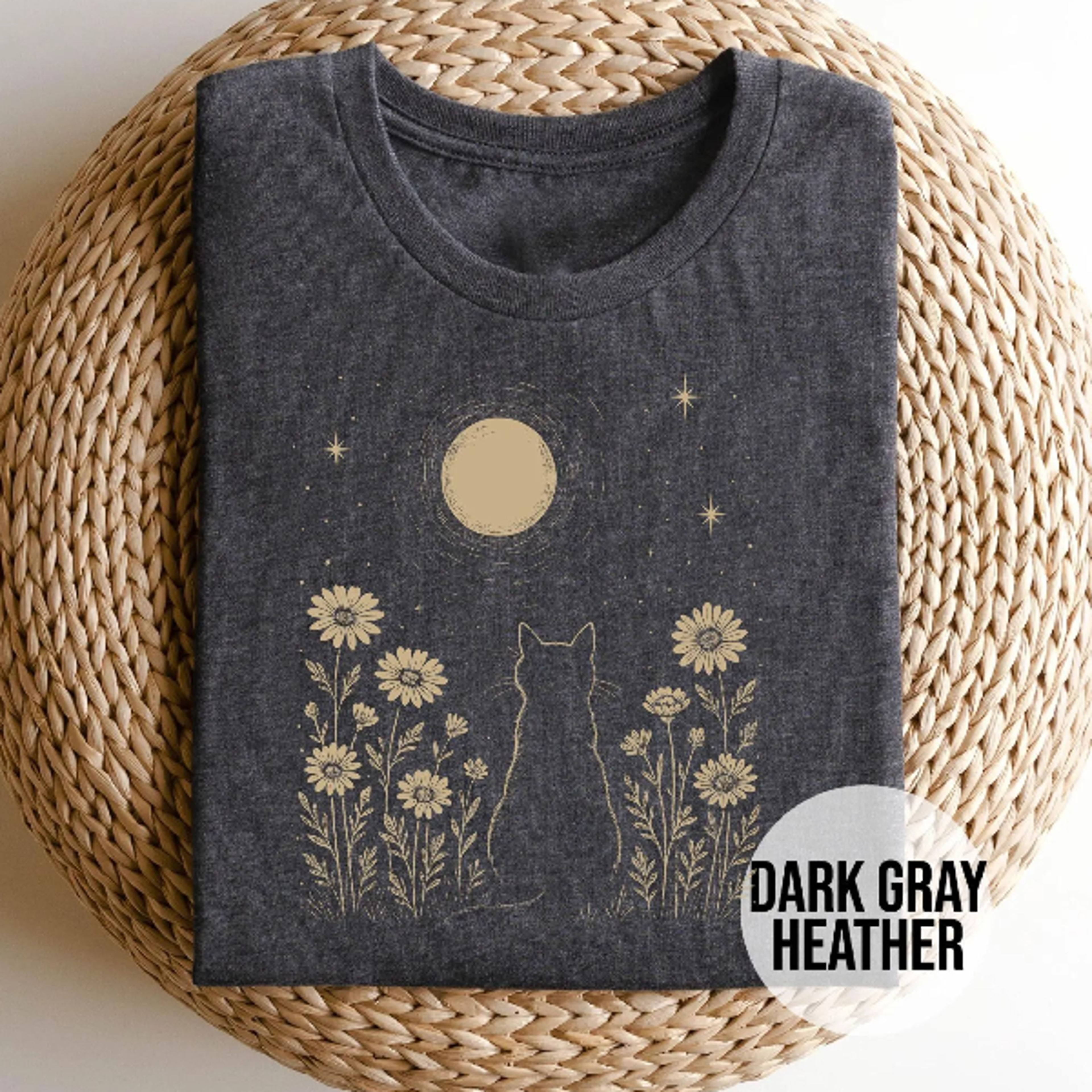 cat moon shirt minimalist cat lover graphic tee moonlight kitty floral nature t-shirt gift for cat mom