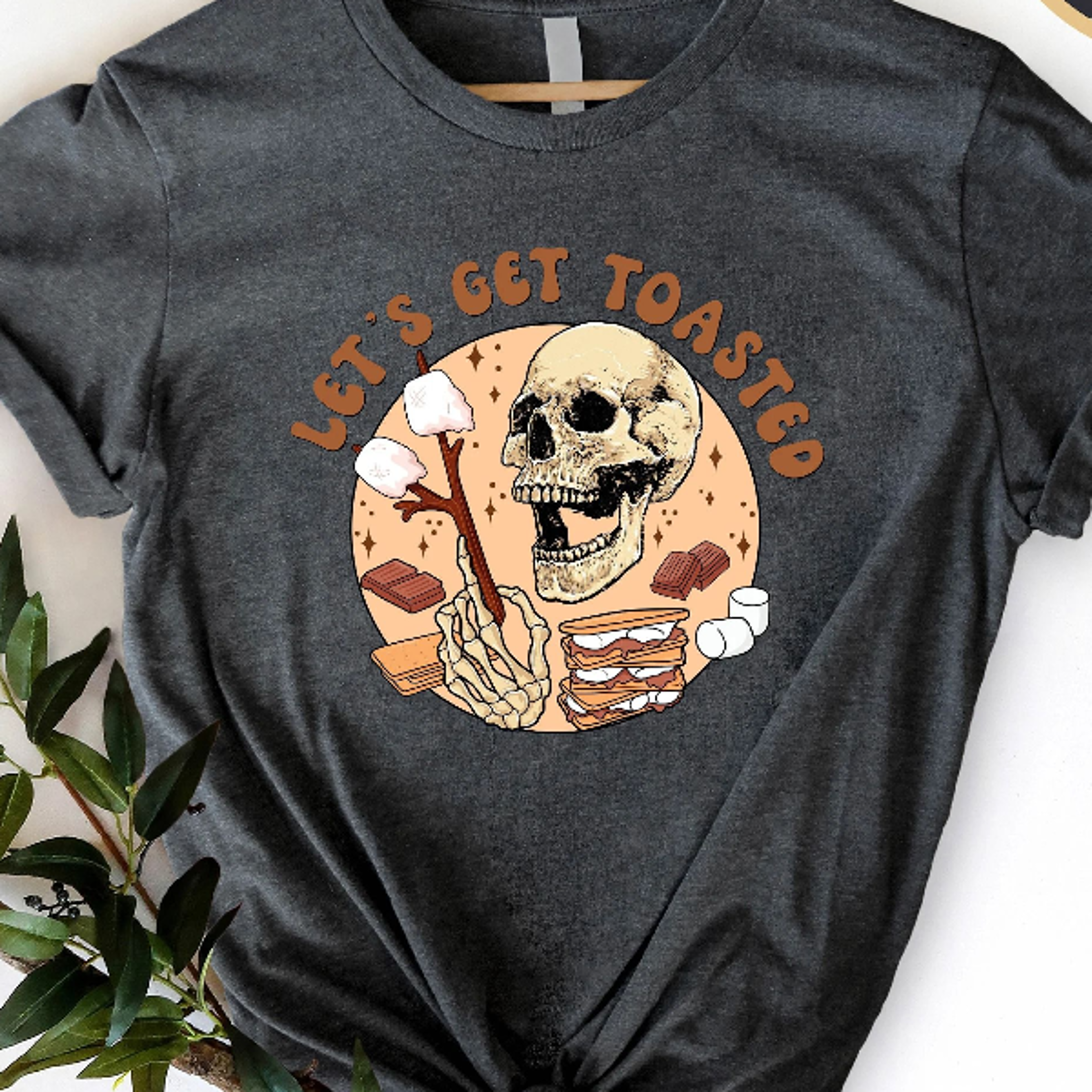 let's get toasted camping shirt funny skull campfire graphic tee s'mores outdoor adventure t-shirt