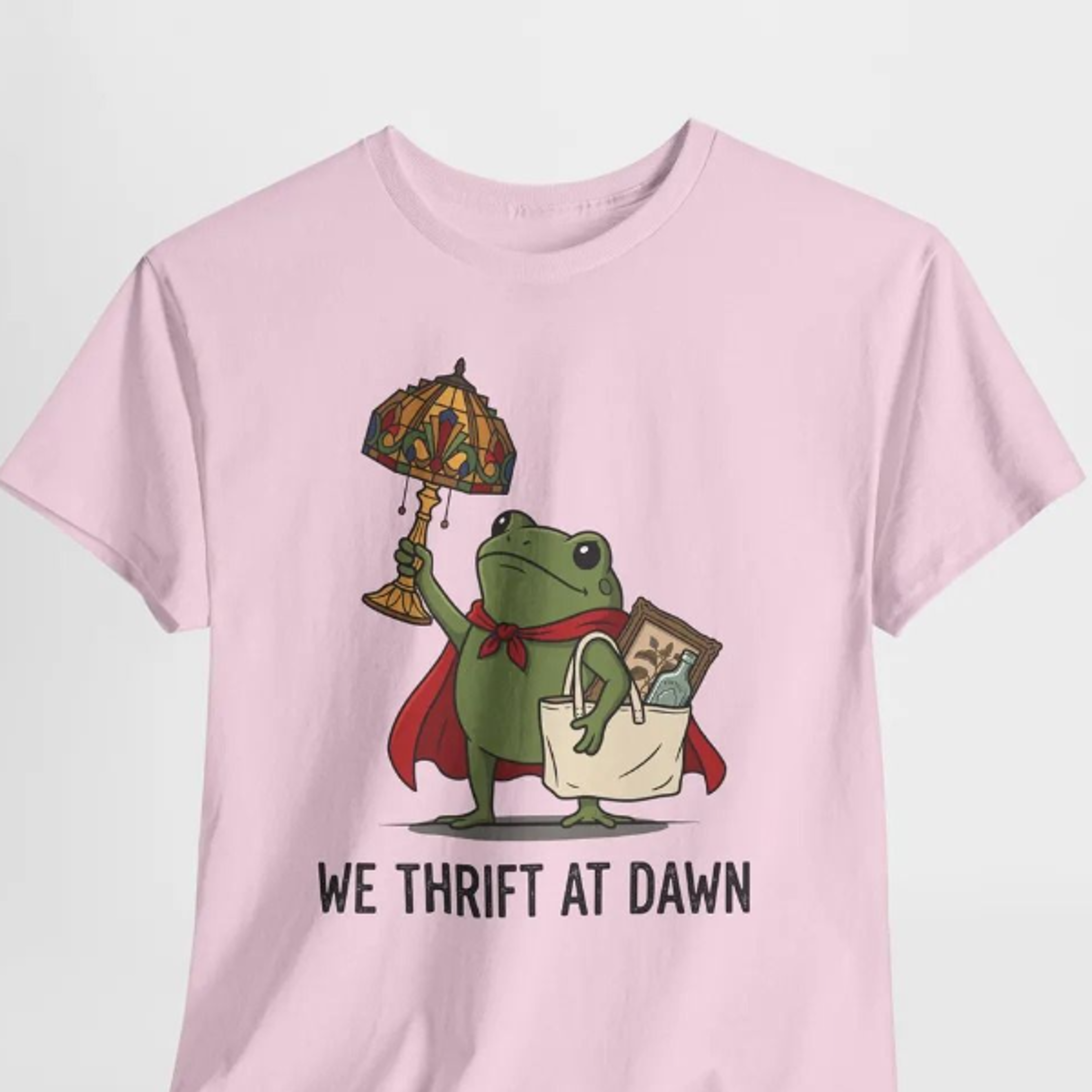 we thrift at dawn shirt, funny thrift frog t-shirt, cute frog graphic tee, vintage thrifting shirt, thrift store lover g