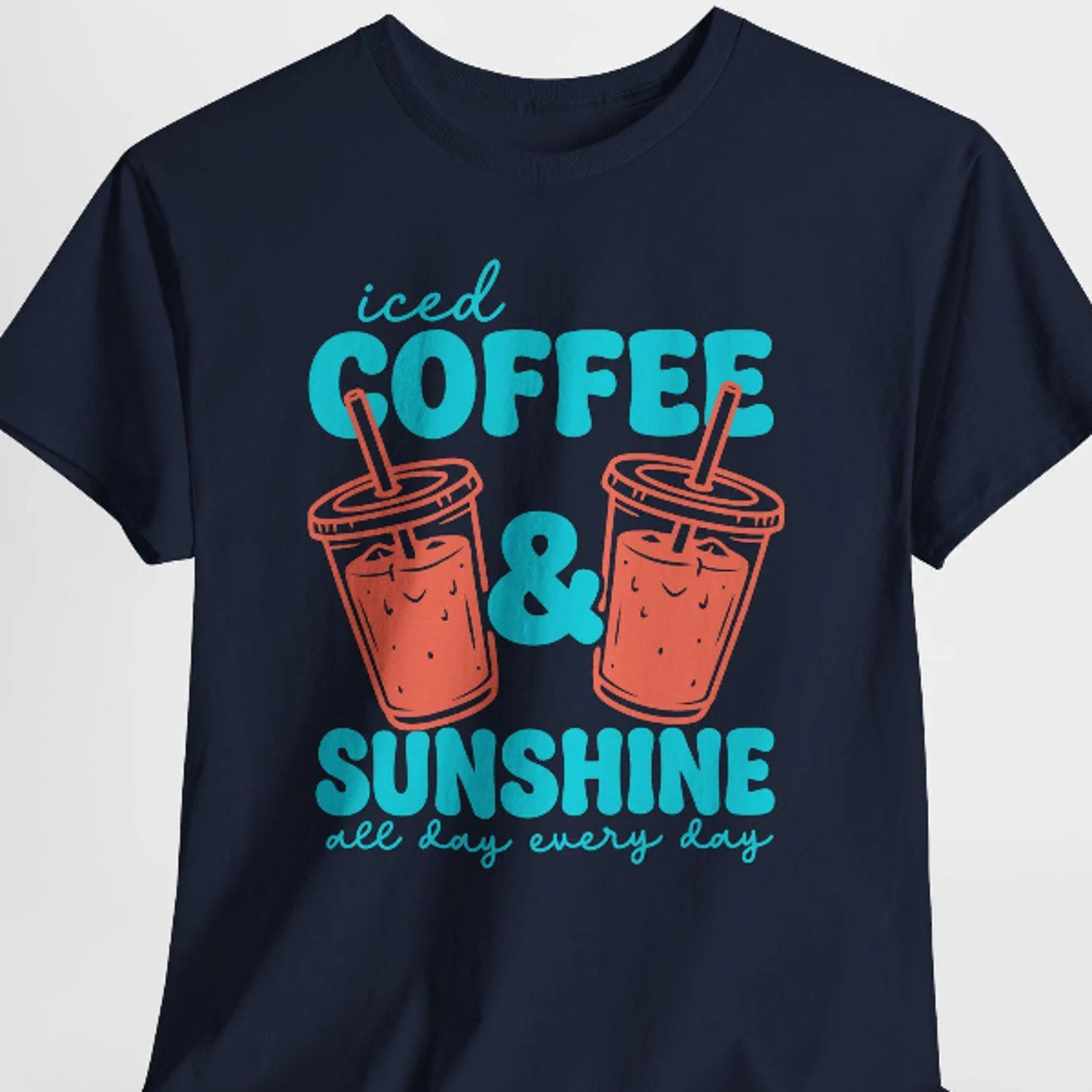 iced coffee & sunshine shirt funny coffee lover t-shirt, cute summer graphic tee, caffeine lover gift, unisex coffee sh