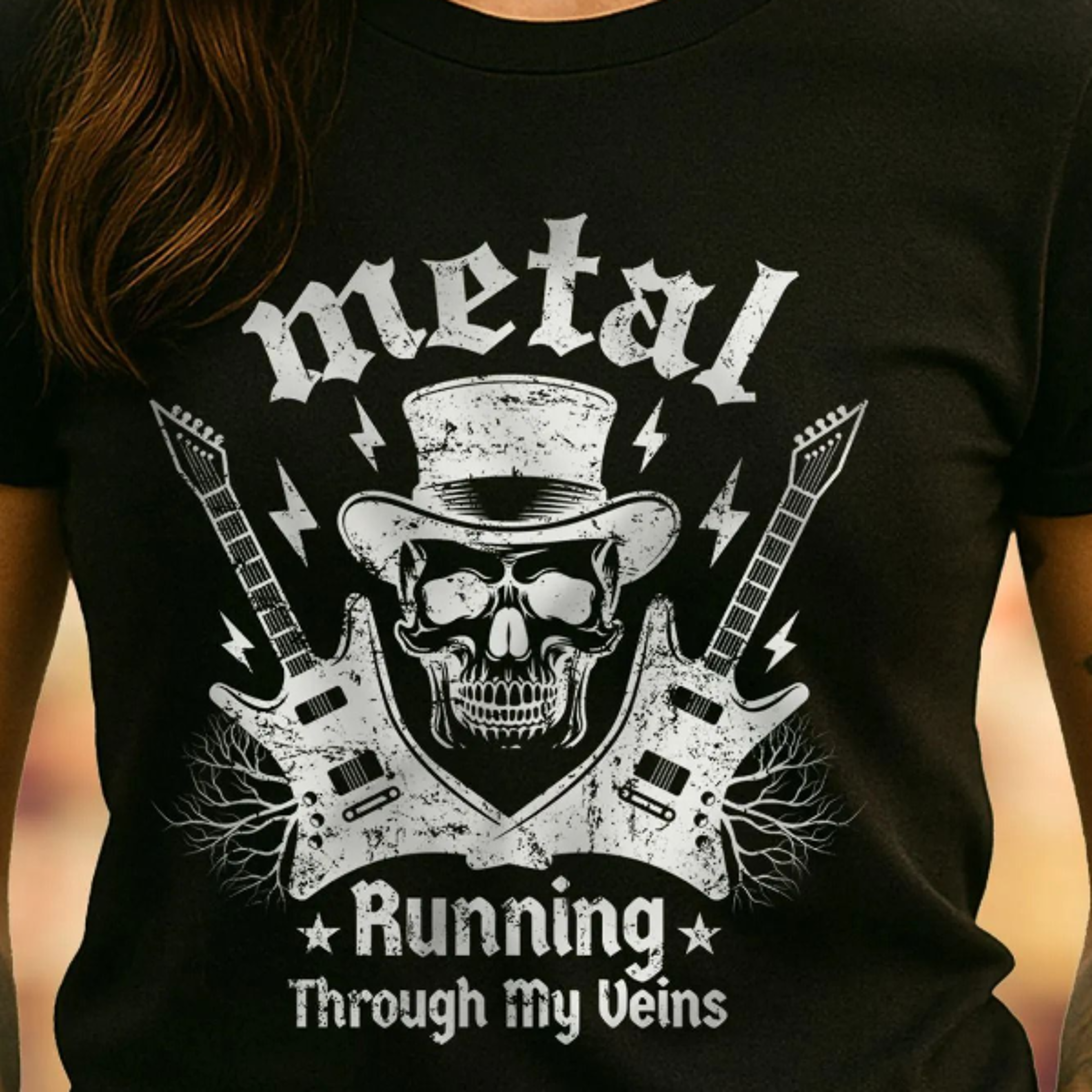 metal running through my veins, rock metal graphic t-shirt, retro music band style tee, heavy metal aesthetic gift for r