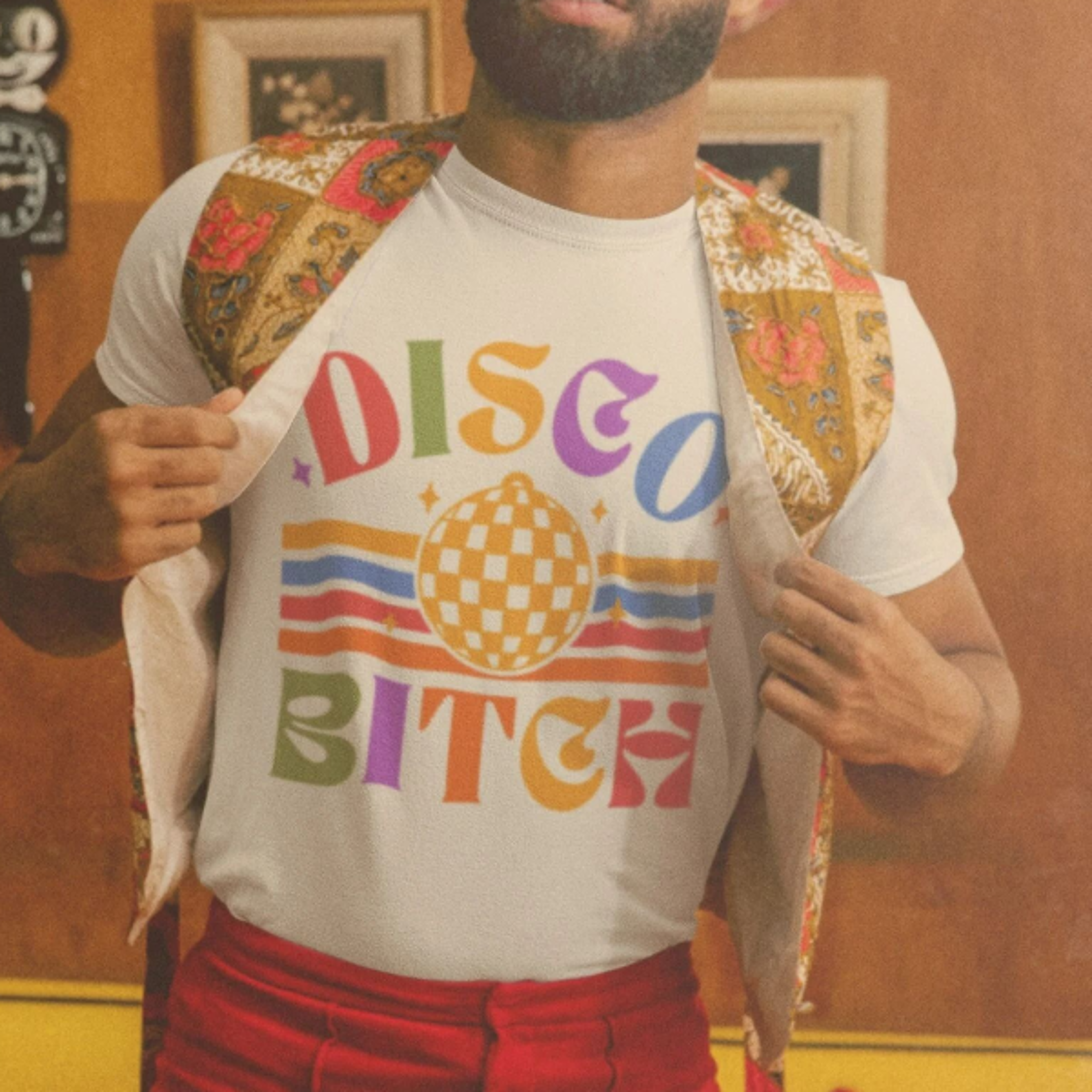 disco bitch shirt, 70s party shirt, 70s clothing, disco party tee, disco groom shirt, mens disco tee, pride party shirt,