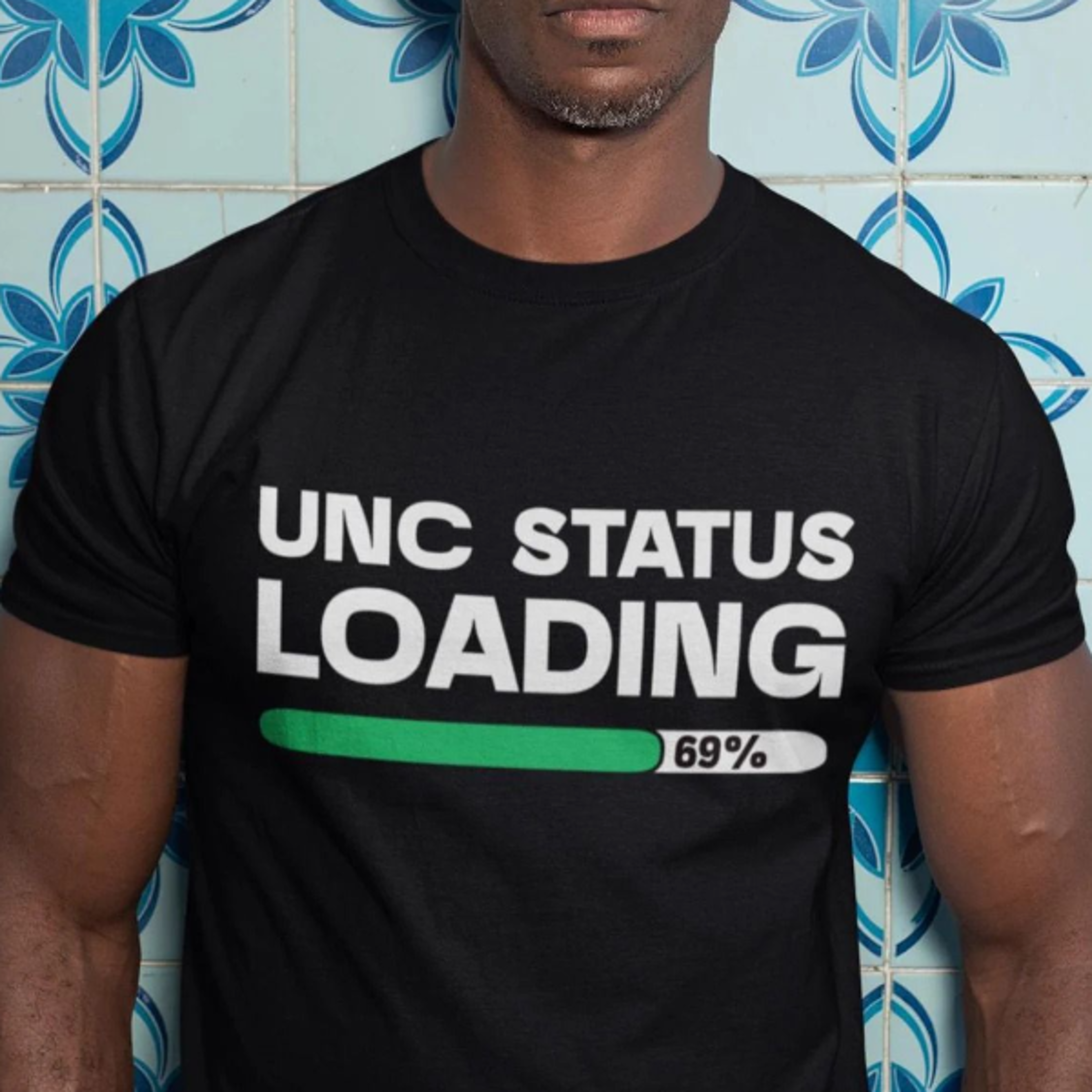 unc status loading 69% organic cotton meme t-shirt
