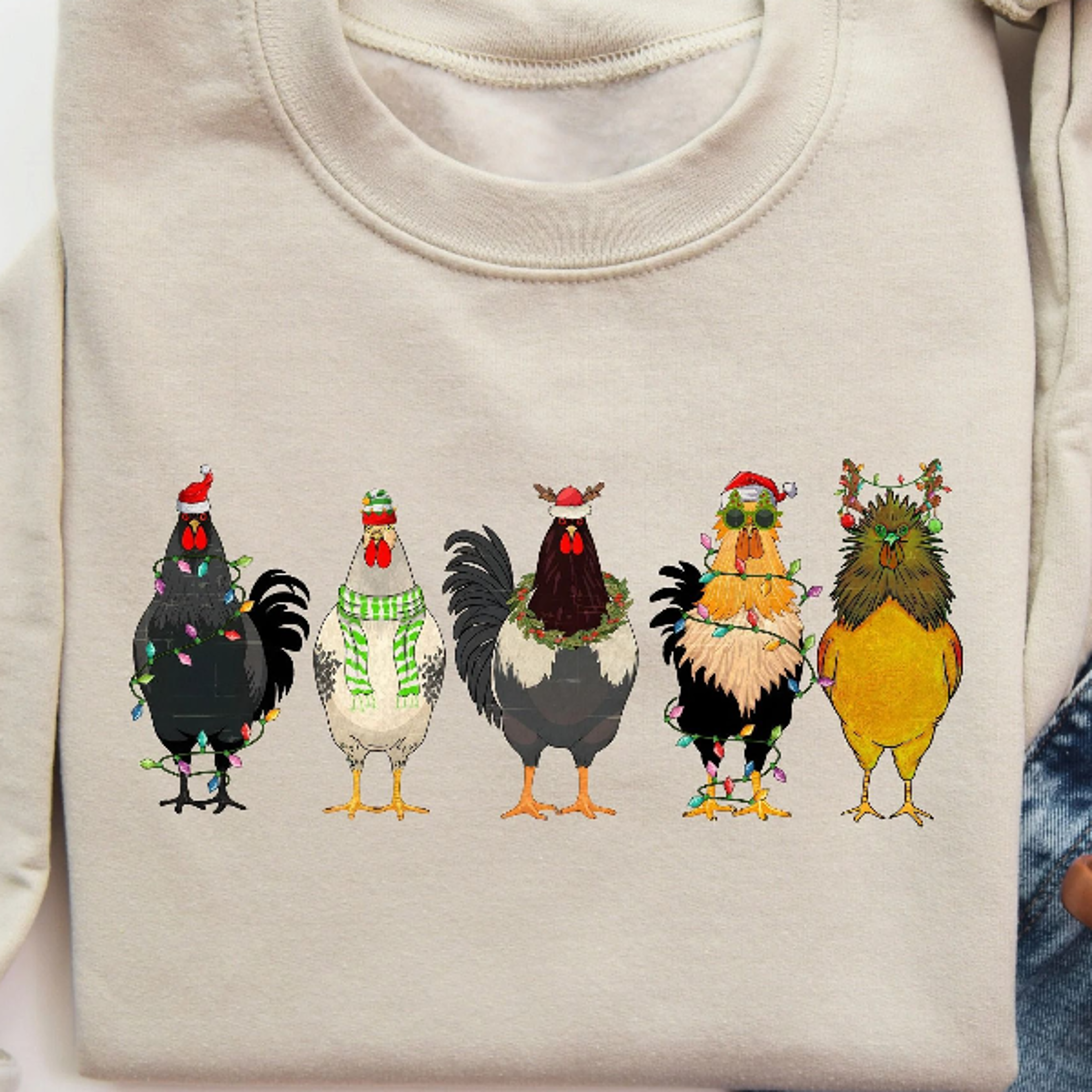 chicken christmas lights sweatshirt funny farm chicken holiday crewneck cozy winter christmas gift