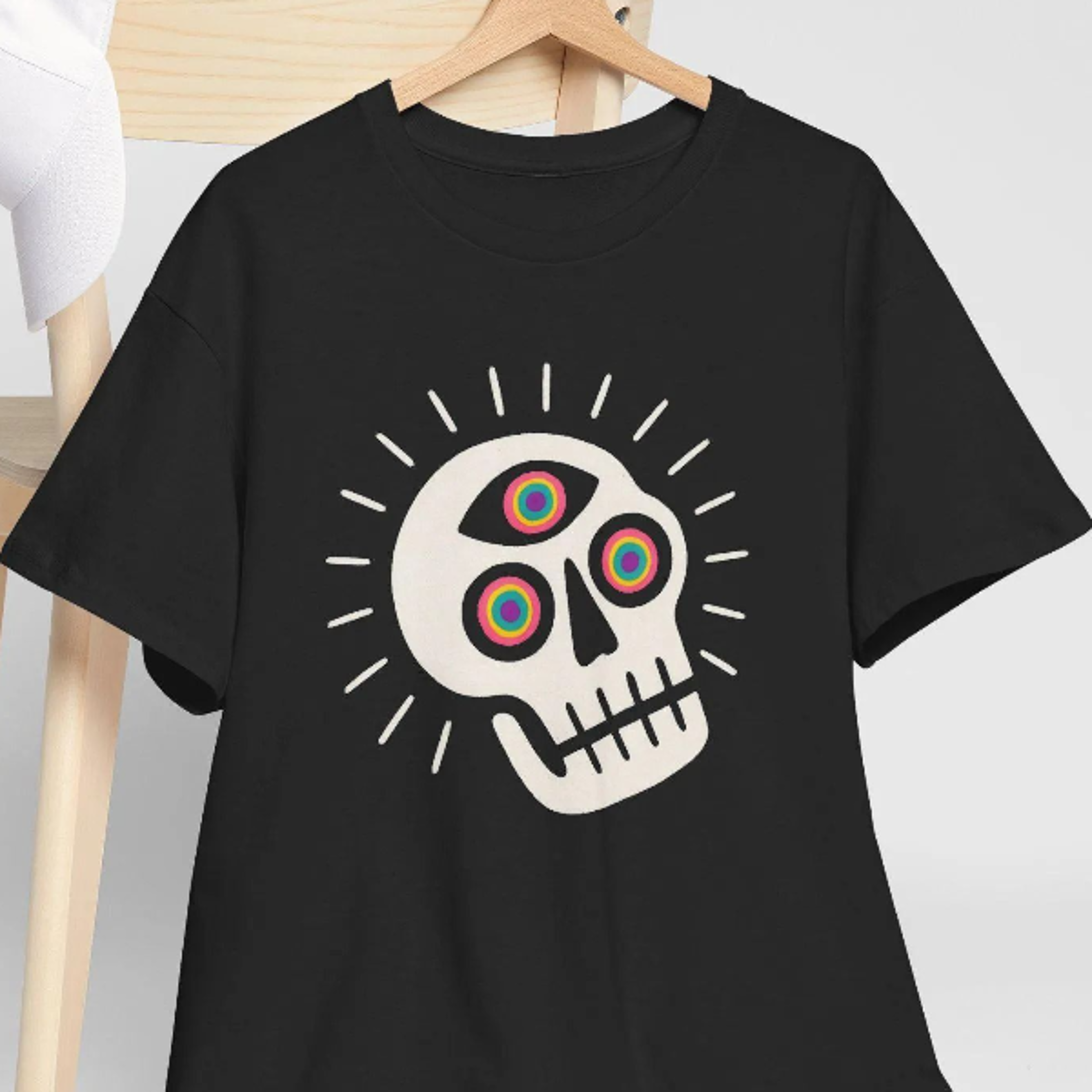 colorful skull graphic tee unisex cotton halloween t-shirt