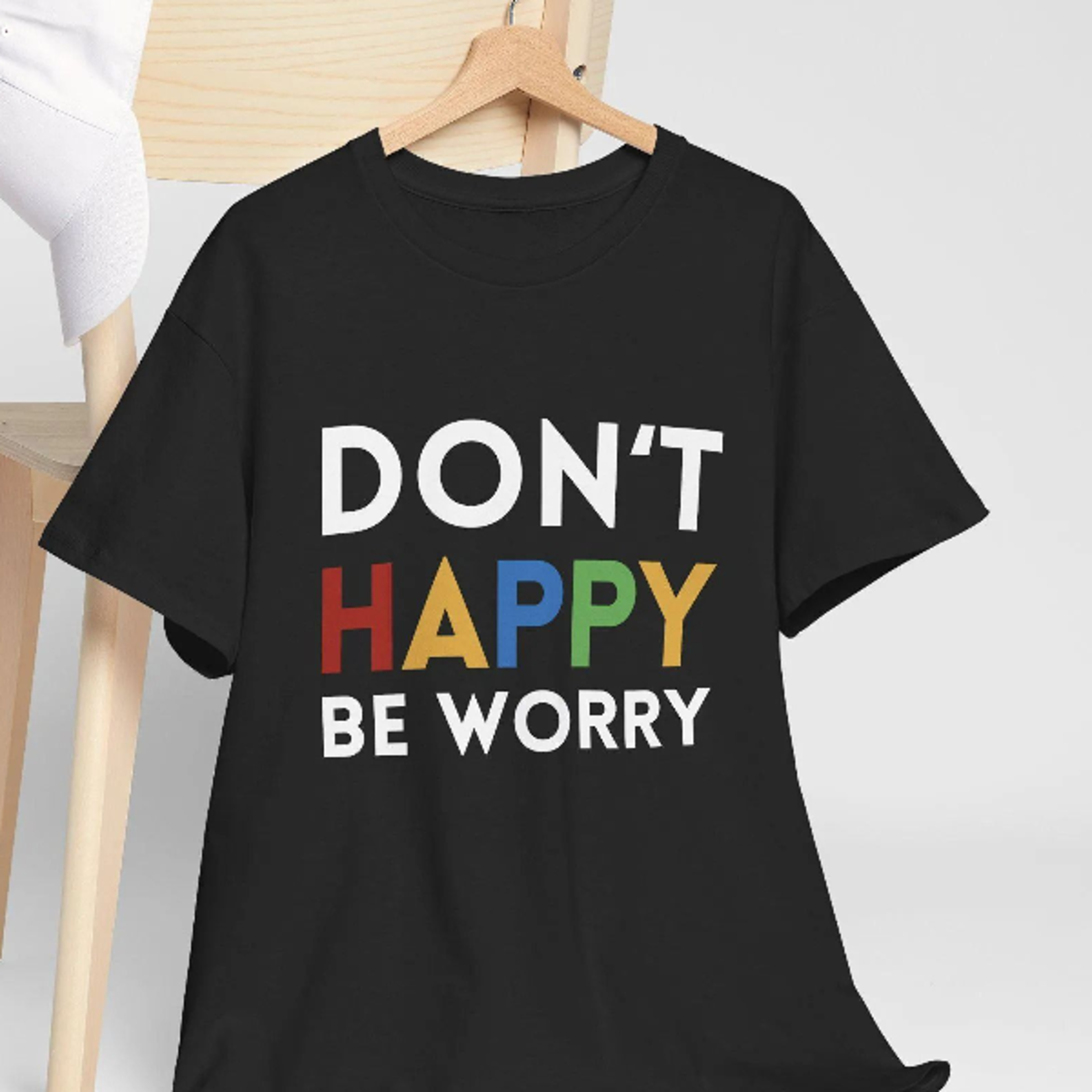 funny slogan t-shirt don't happy be worry - reggae humor