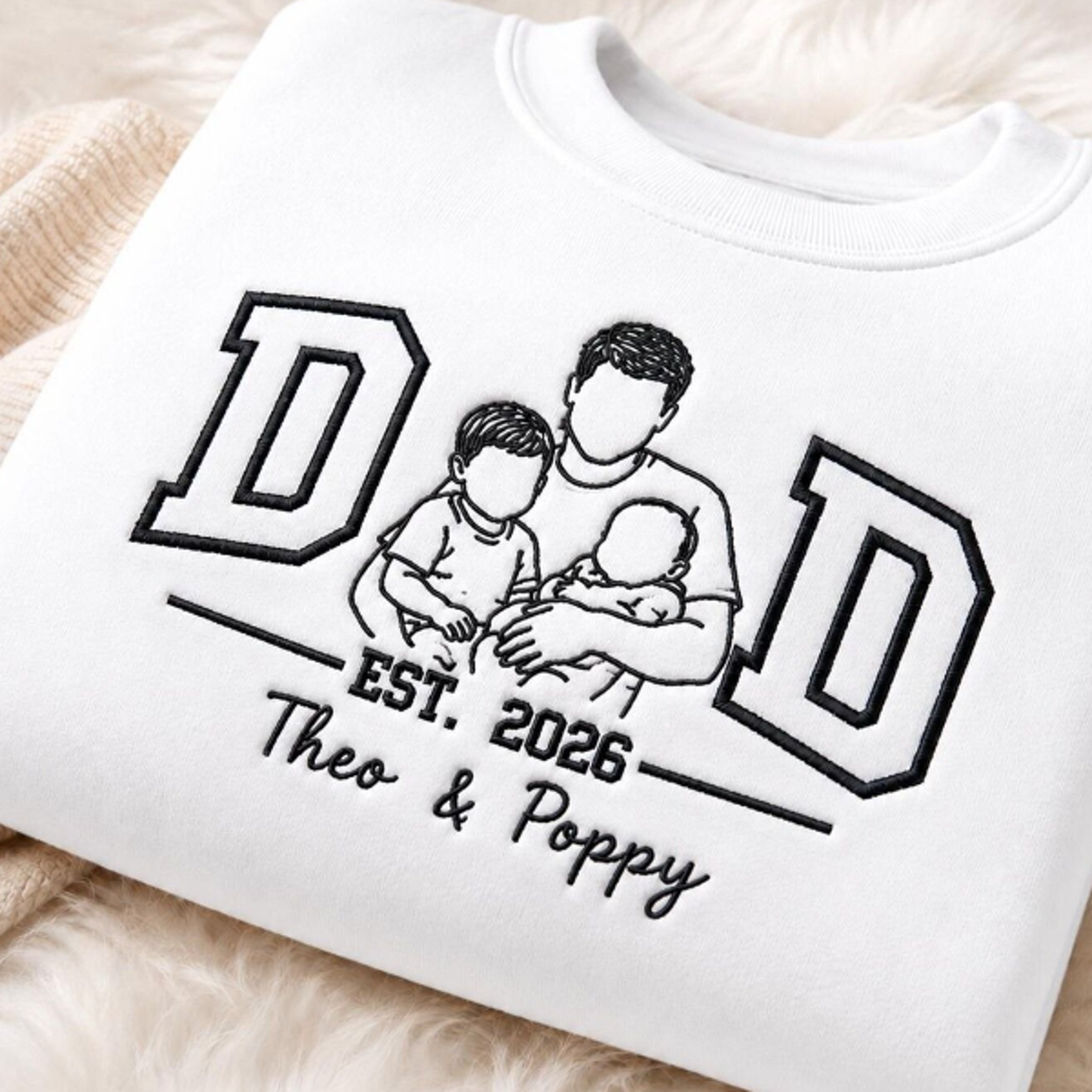 custom dad portrait hoodie with name, embroidered line art sketch hoodie from photo, personalised family matching t