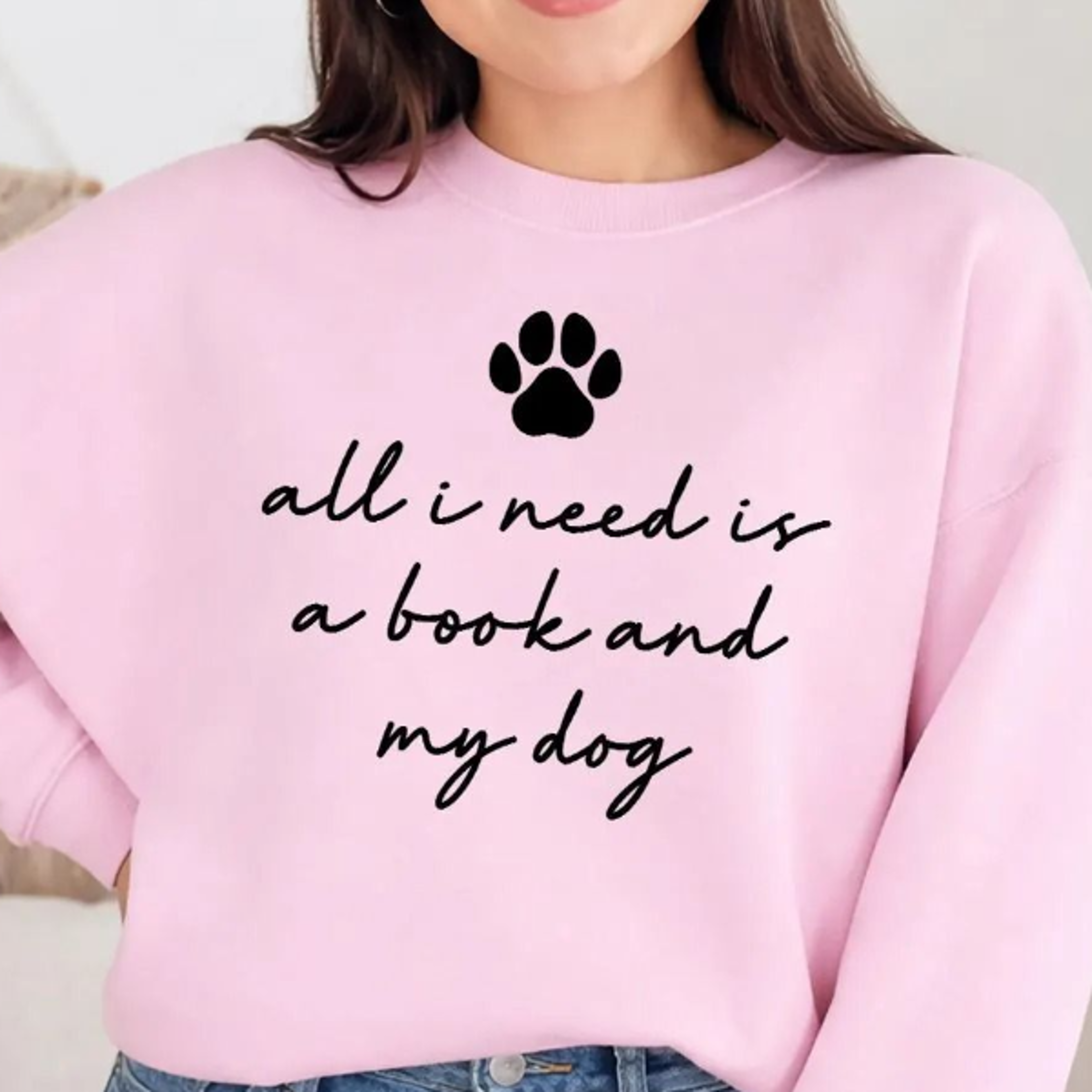 all i need is a book printed jumper, books and dogs sweatshirt, dog paw reader sweatshirt, teacher appreciation sweater,