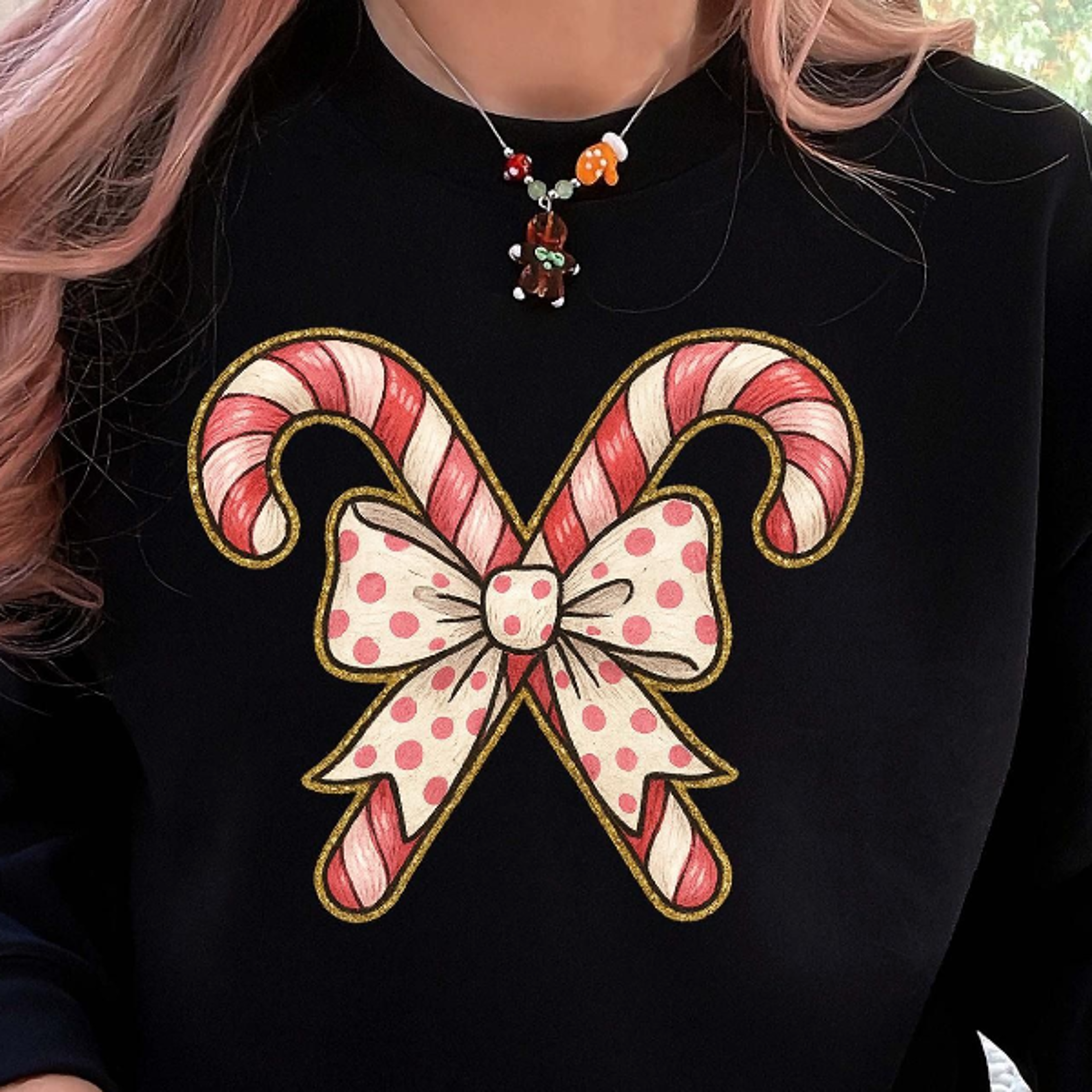 christmas bow candy cane sweatshirt, pink xmas sweater, cute christmas squad crewneck jumper, holiday party outfit gift