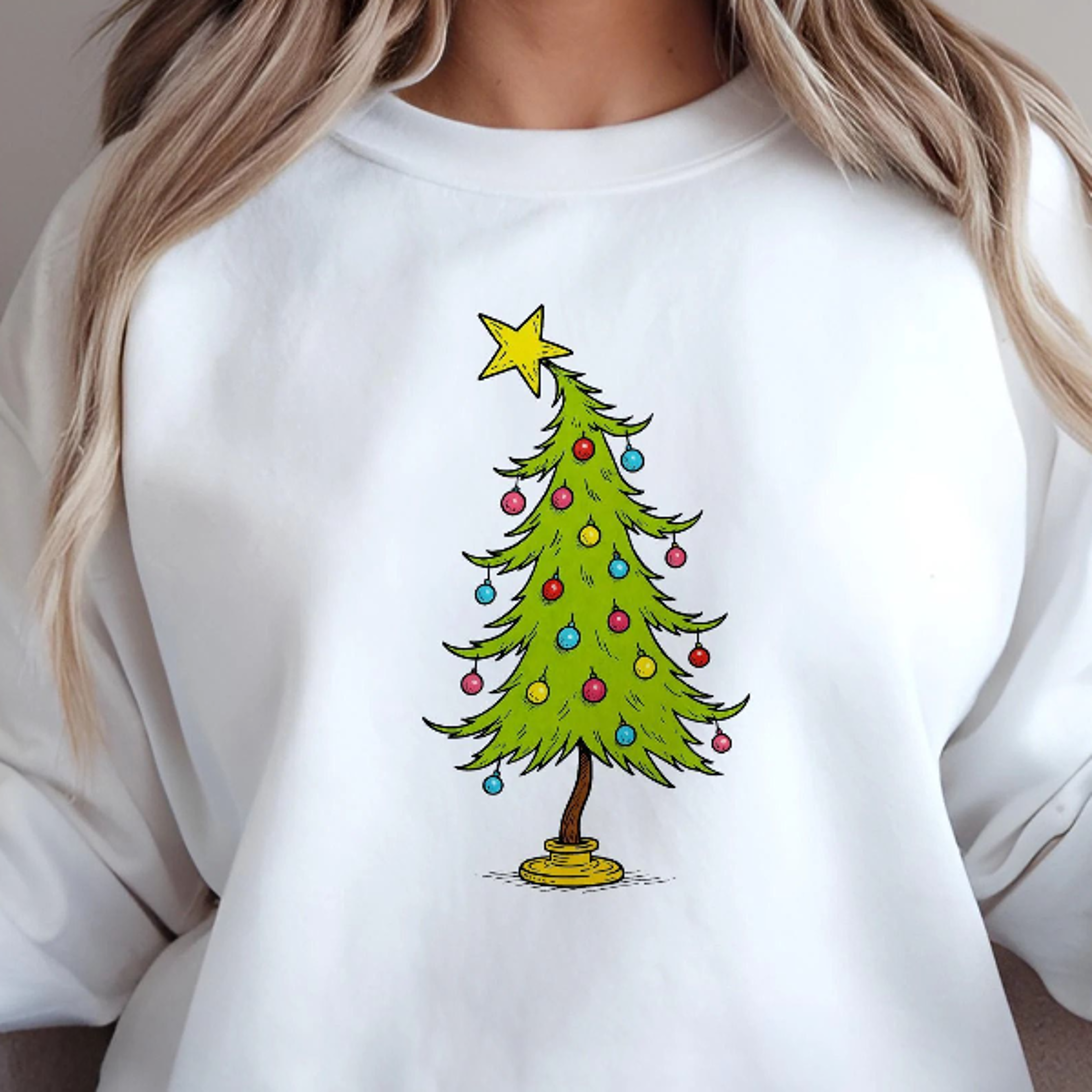 cute whimsical tree sweatshirt, holiday lights crewneck, retro christmas tree jumper, festive winter tree sweater gift,